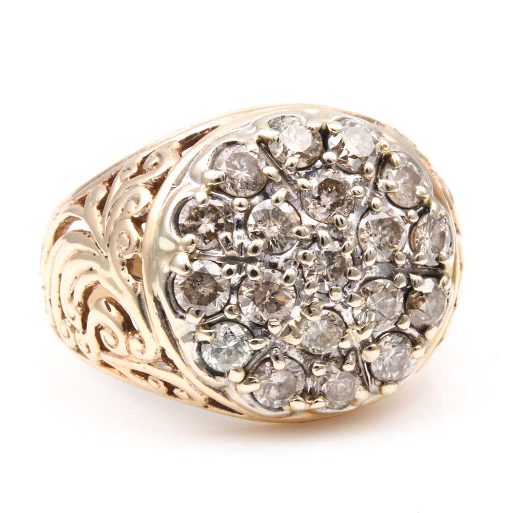 10K Yellow Gold and 2.00 CTW Diamond Kentucky Cluster Ring