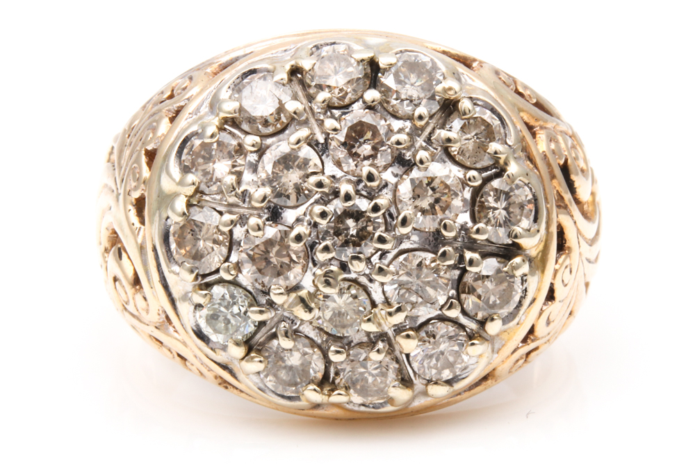 10K Yellow Gold and 2.00 CTW Diamond Kentucky Cluster Ring