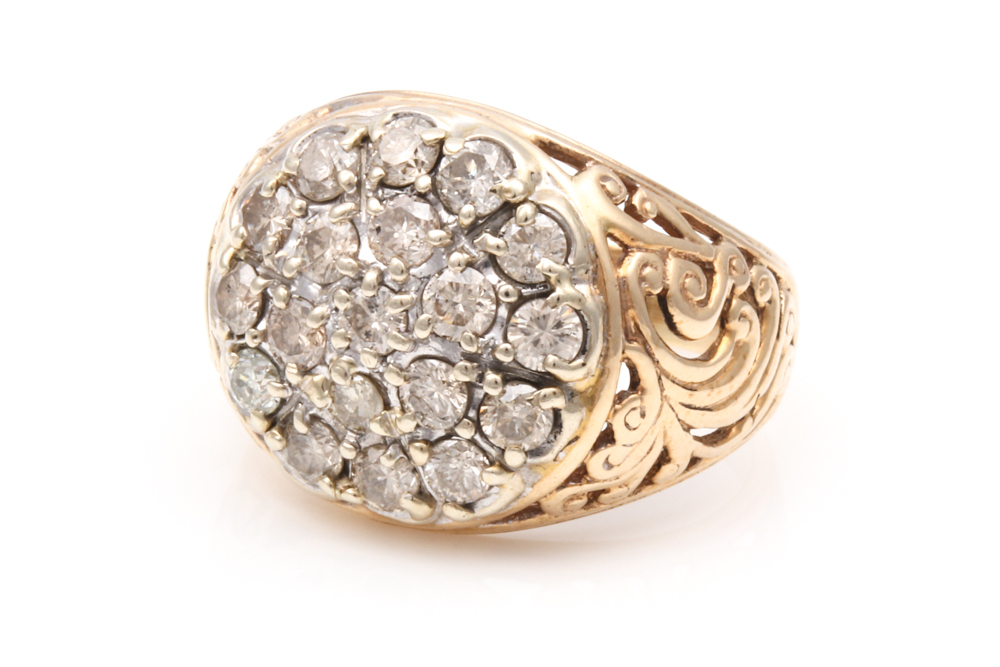 10K Yellow Gold and 2.00 CTW Diamond Kentucky Cluster Ring