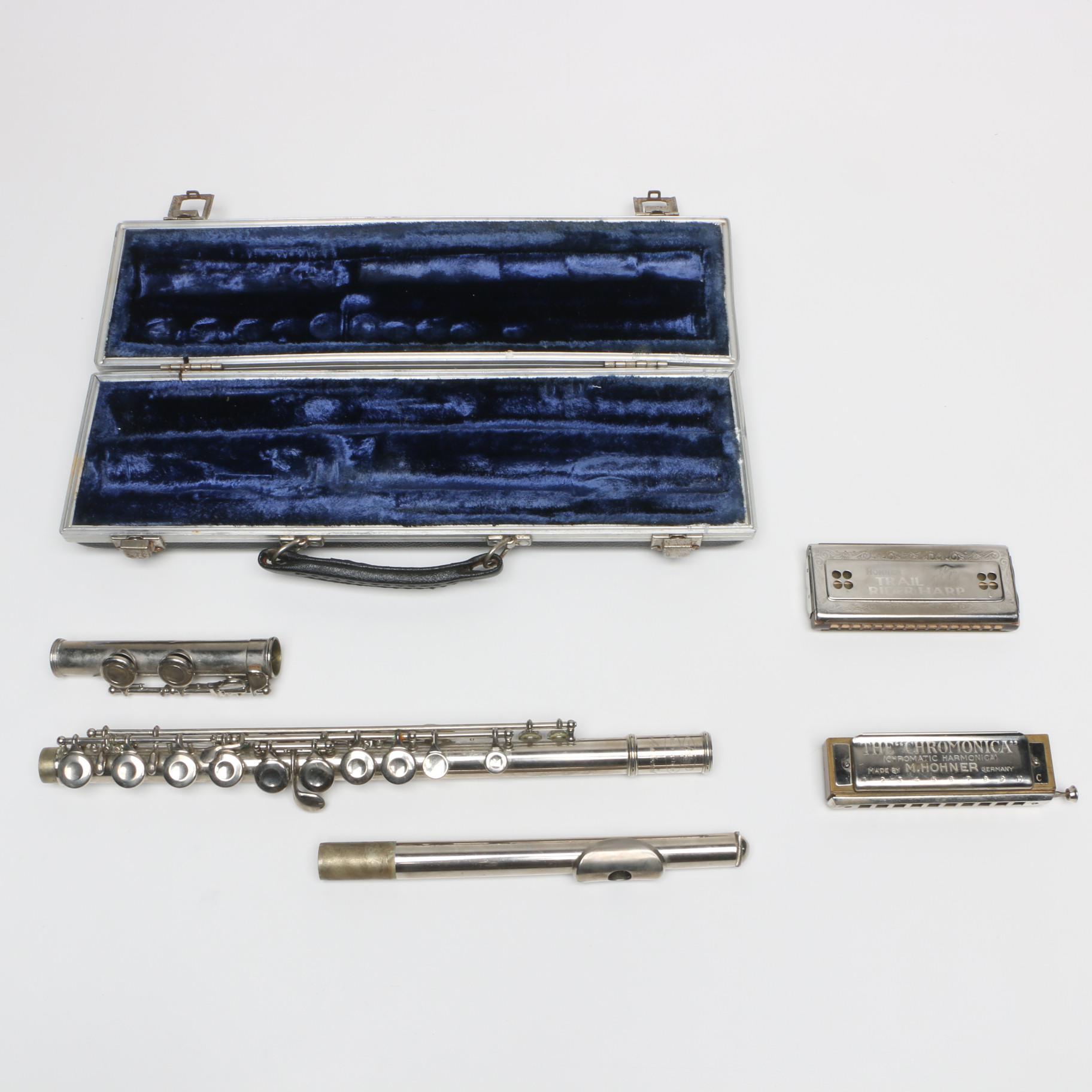 Buescher Aristocrat Flute and Hohner Harmonicas