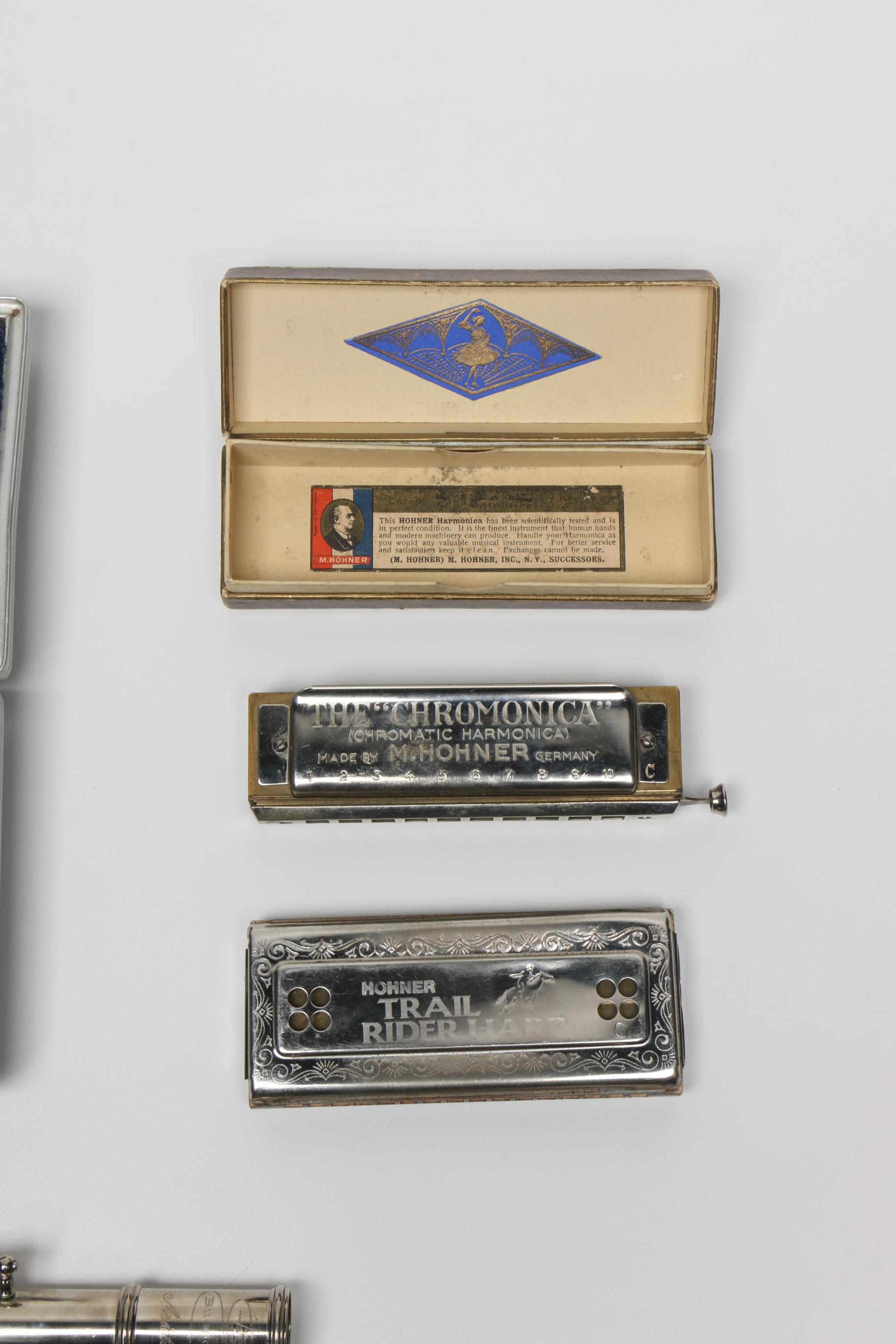 Buescher Aristocrat Flute and Hohner Harmonicas