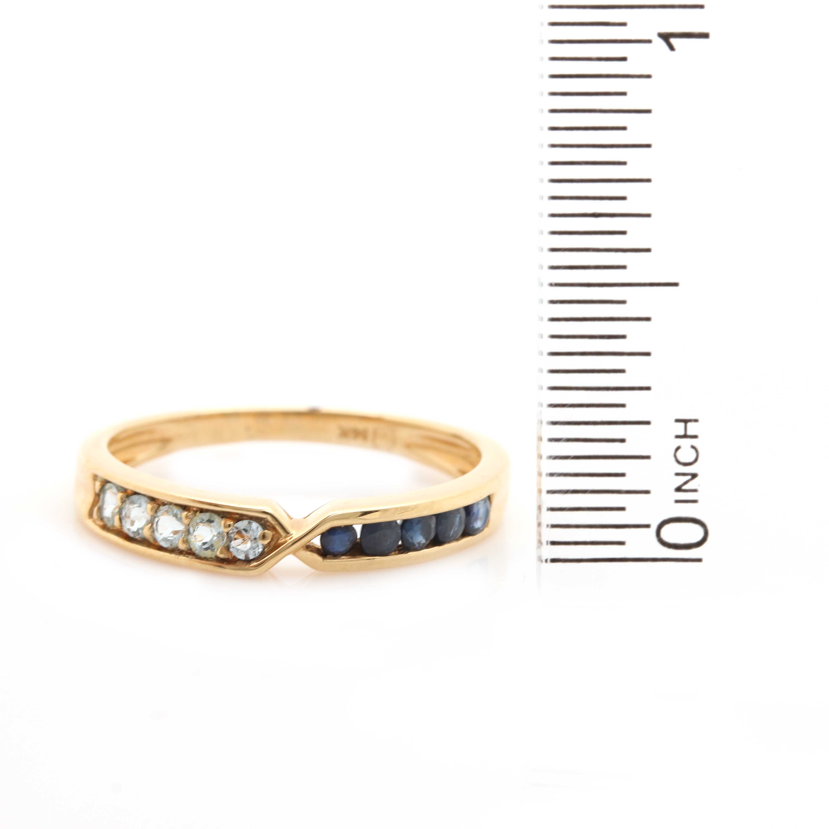 14K Yellow Gold Blue Sapphire and Aquamarine Ring