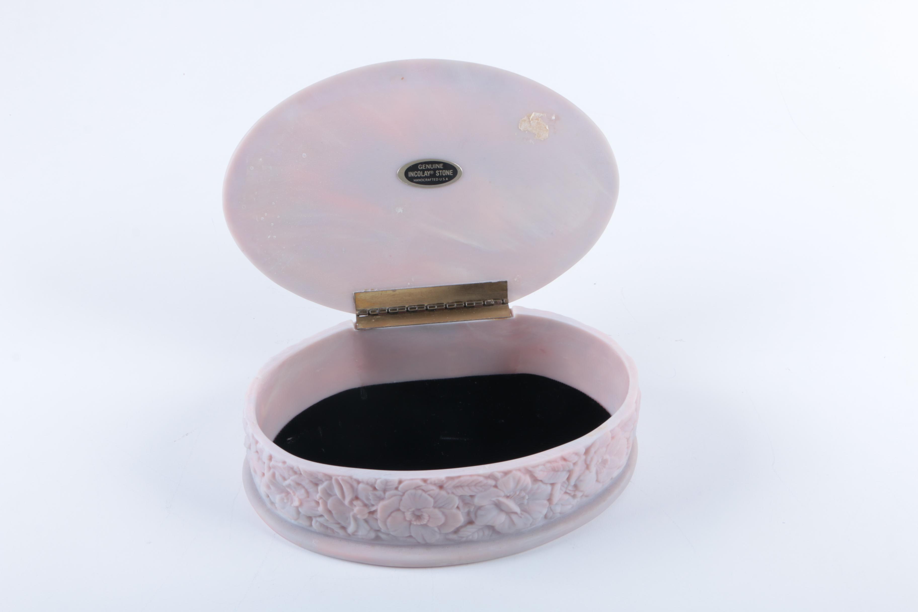 Hand Crafted Incolay Stone Trinket Box
