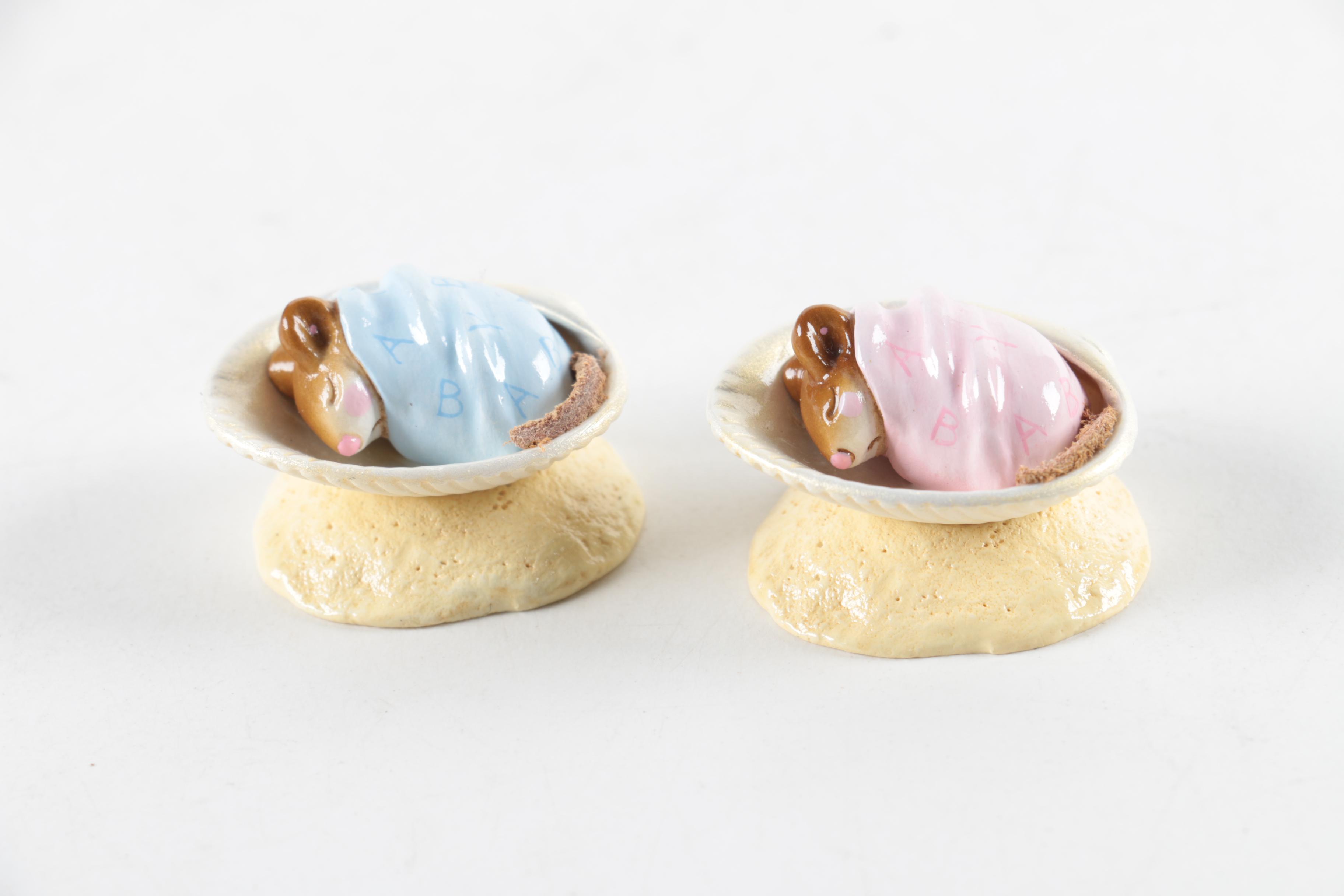 Vintage Wee Forest Folk Hand Sculpted Clay Mouse Figurines