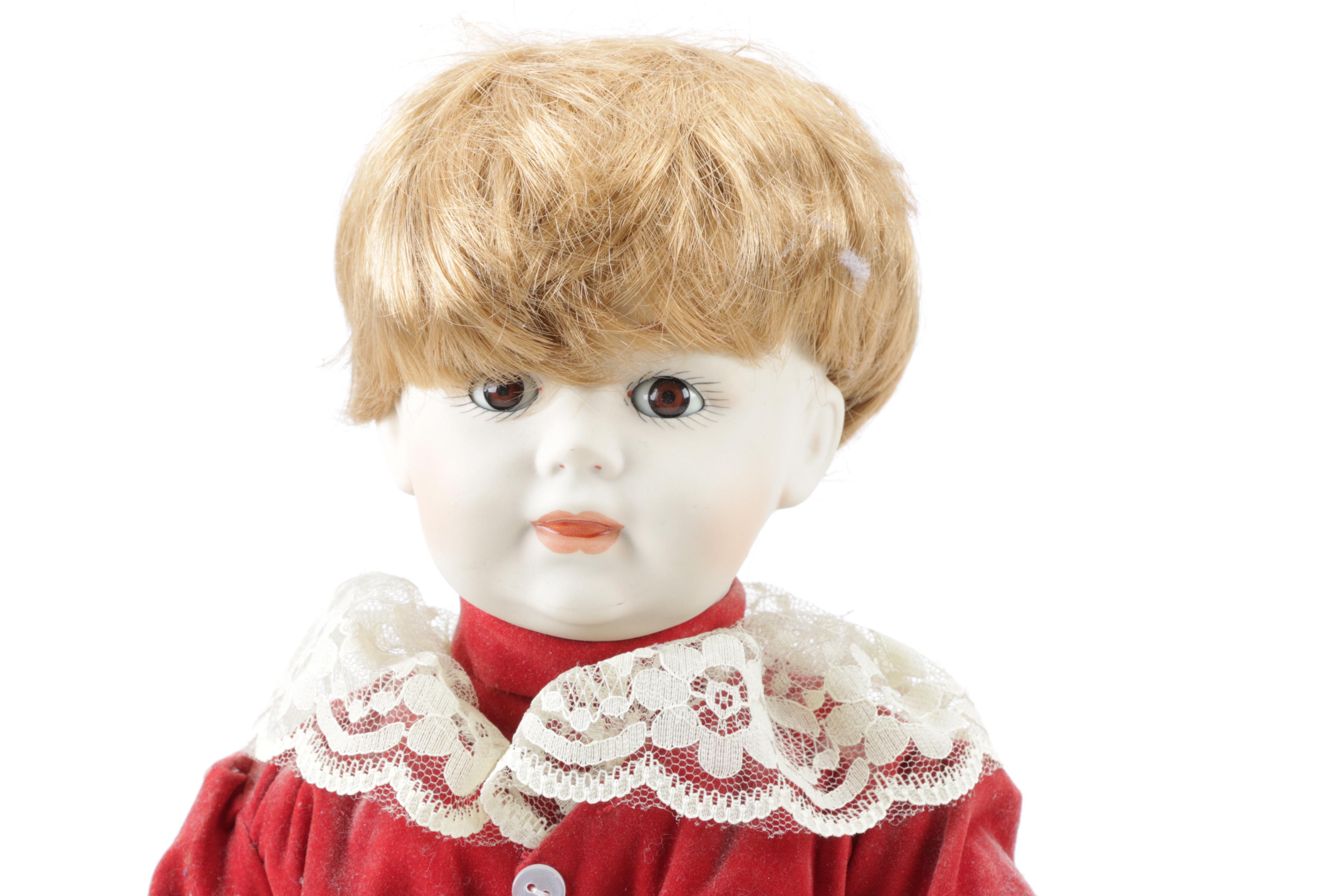 Vintage Pia Pierrot Mime and Blonde Boy Porcelain Dolls