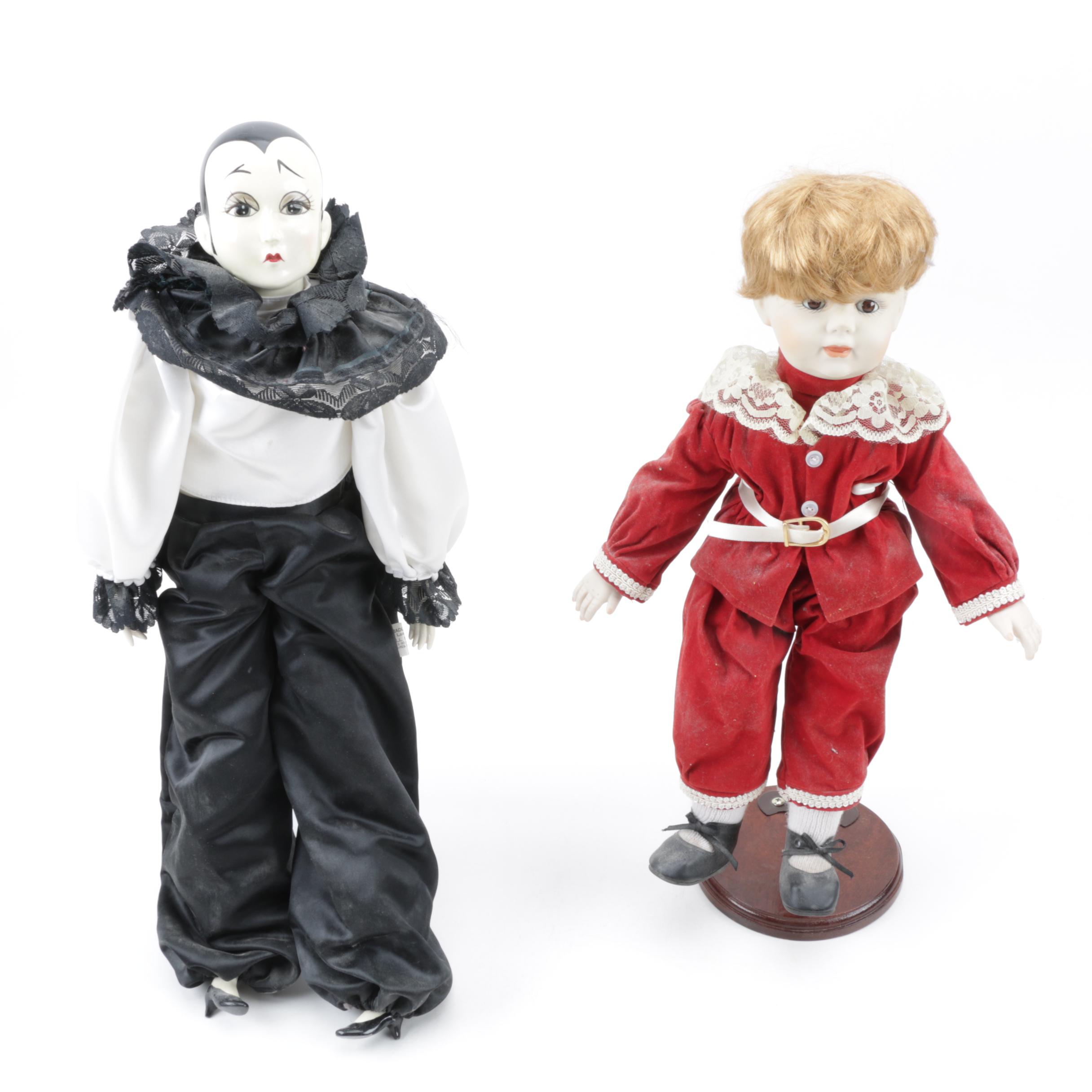 Vintage Pia Pierrot Mime and Blonde Boy Porcelain Dolls