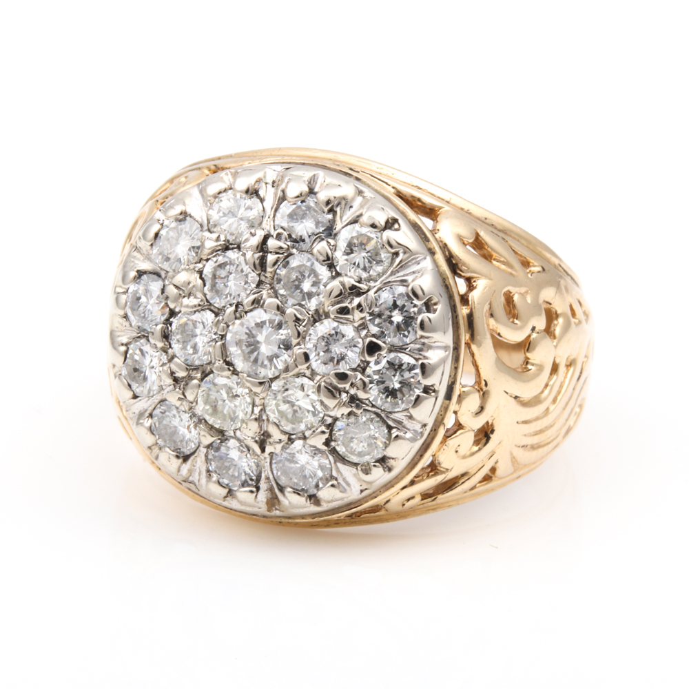 10K Yellow Gold and 1.00 CTW Diamond Kentucky Cluster Ring