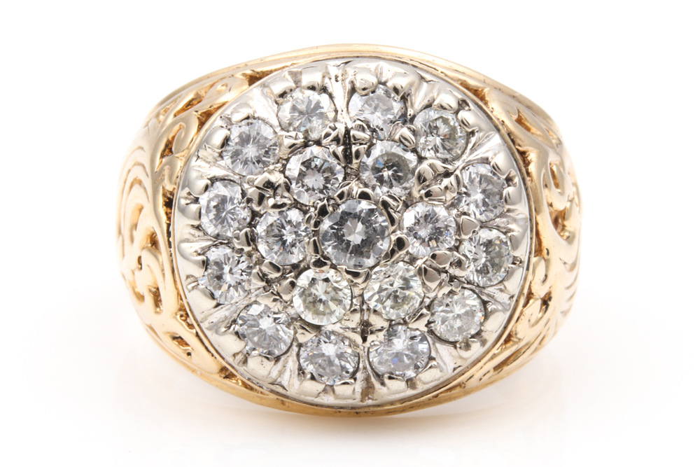 10K Yellow Gold and 1.00 CTW Diamond Kentucky Cluster Ring