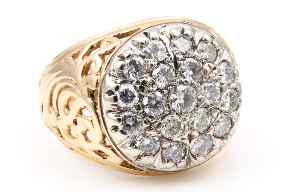 10K Yellow Gold and 1.00 CTW Diamond Kentucky Cluster Ring