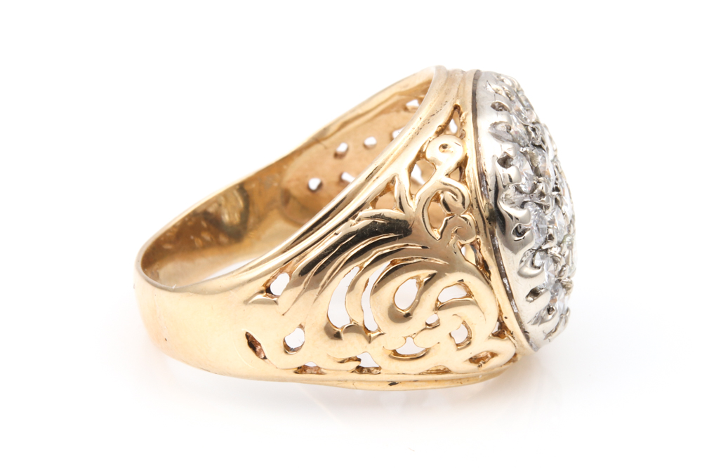 10K Yellow Gold and 1.00 CTW Diamond Kentucky Cluster Ring