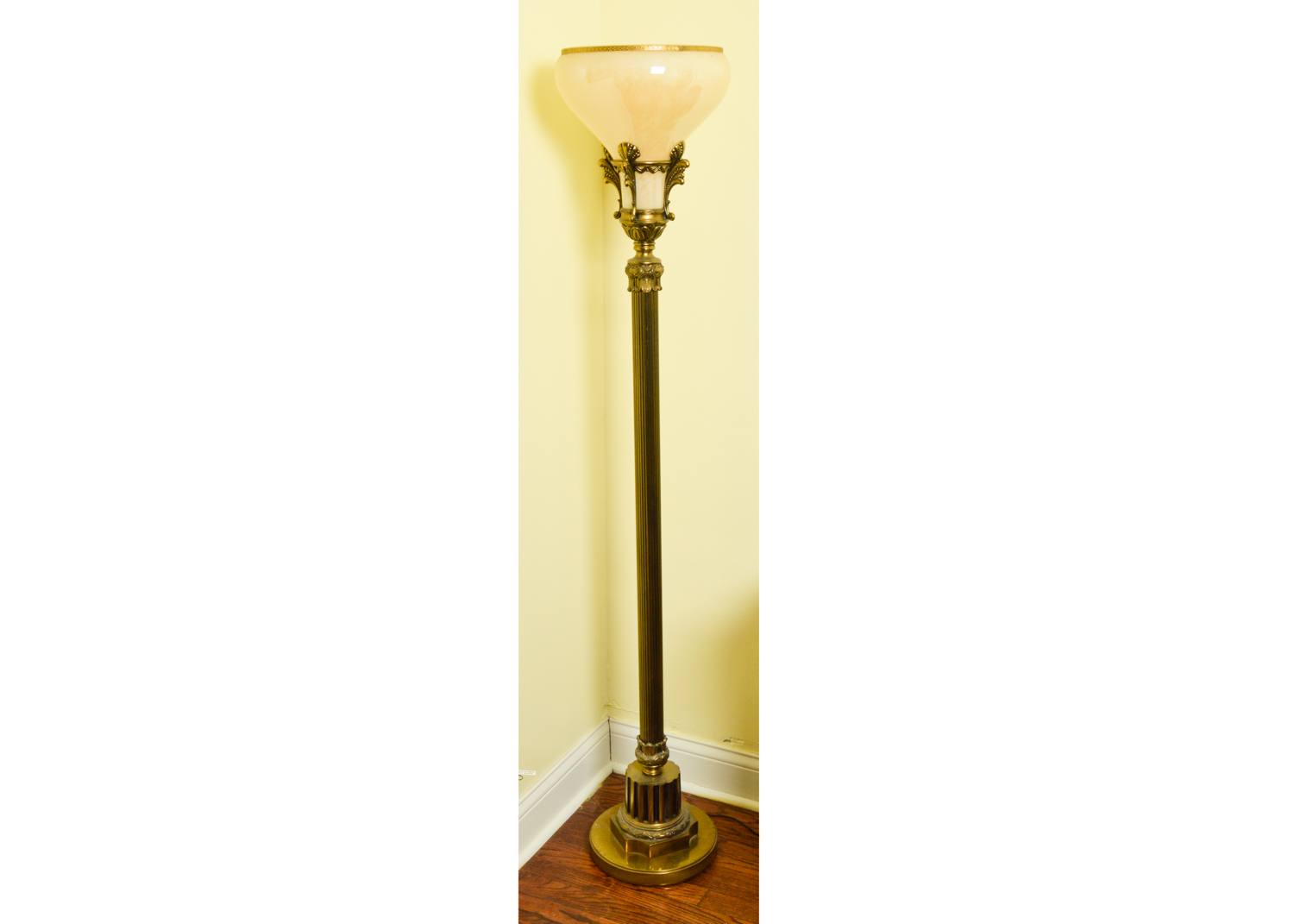 Vintage Torchiere Floor Lamp with Glass Shade