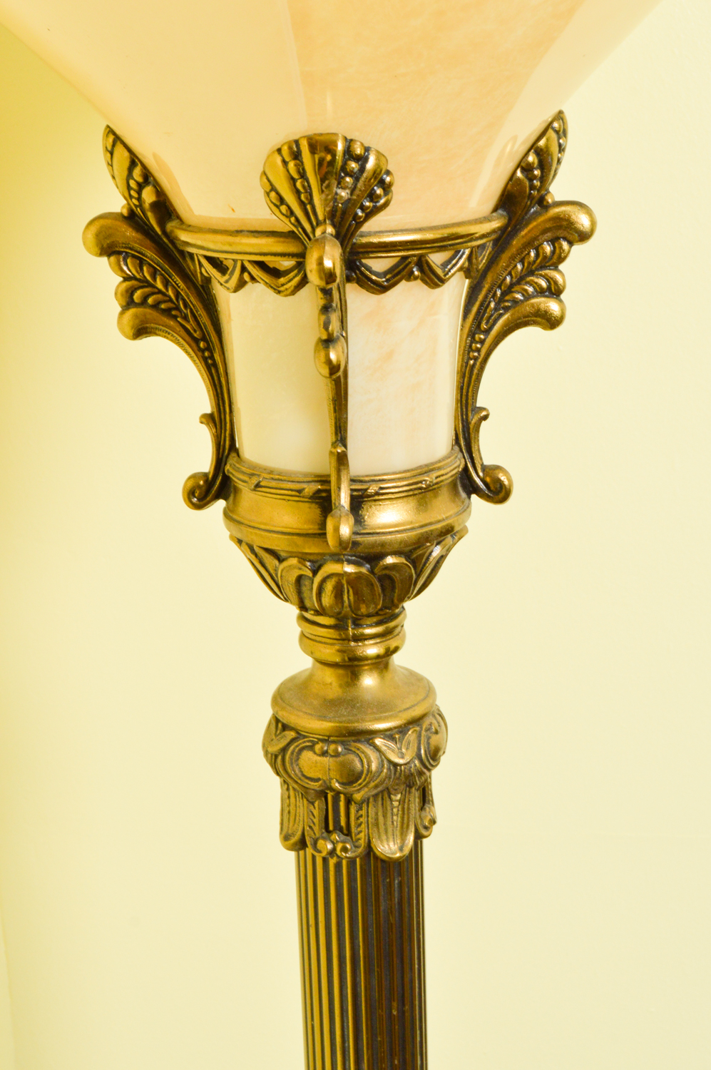 Vintage Torchiere Floor Lamp with Glass Shade
