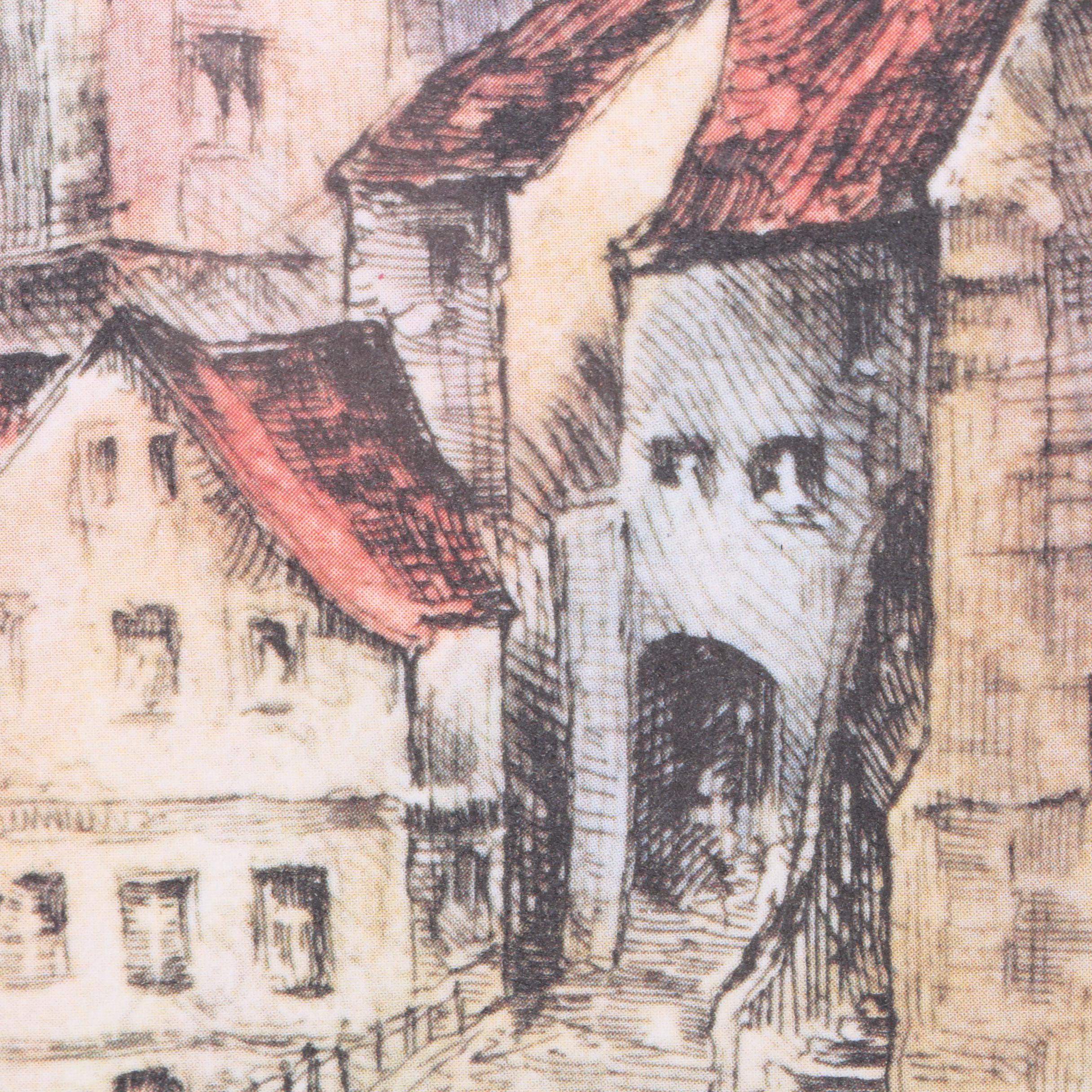 Offset Lithograph Print on Paper After H. Huber "Augsburg"
