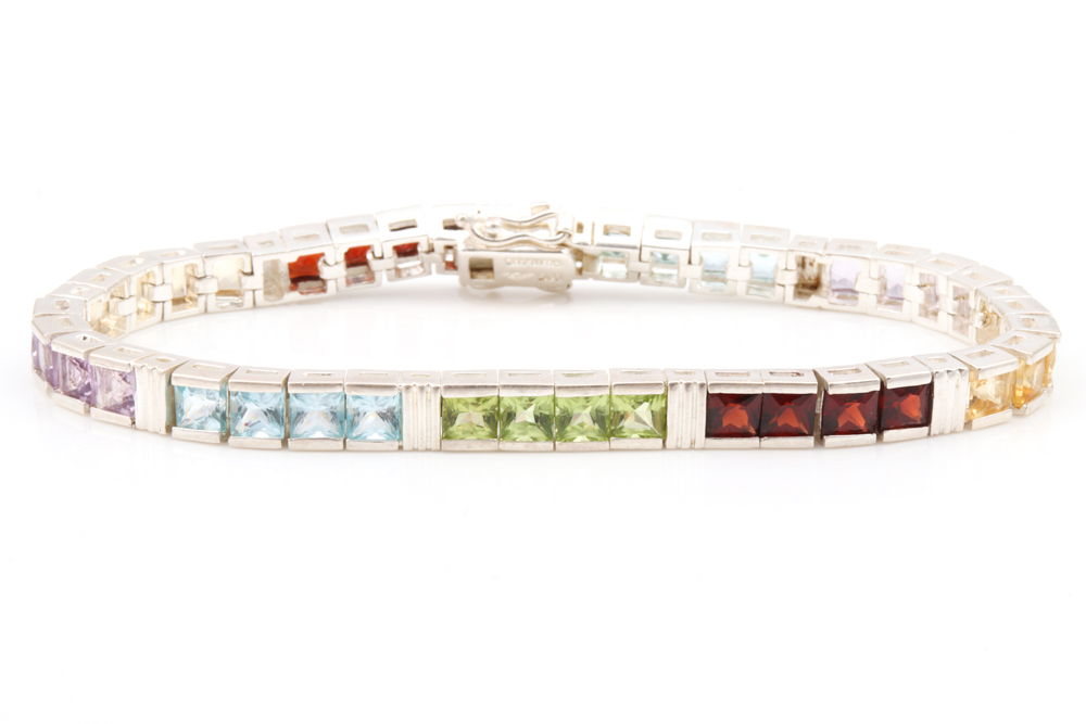 Sterling Silver and Multi-Gemstone Bracelet