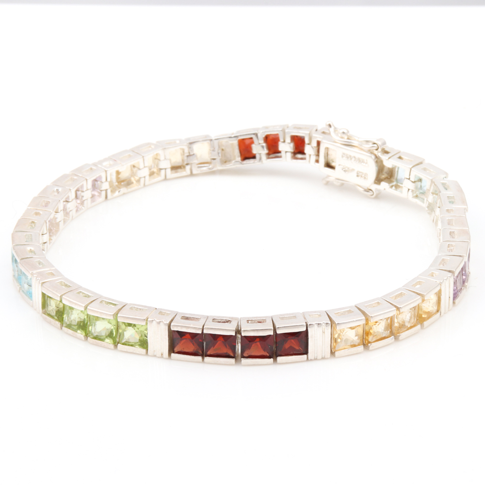 Sterling Silver and Multi-Gemstone Bracelet