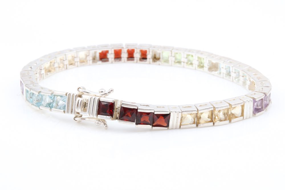 Sterling Silver and Multi-Gemstone Bracelet
