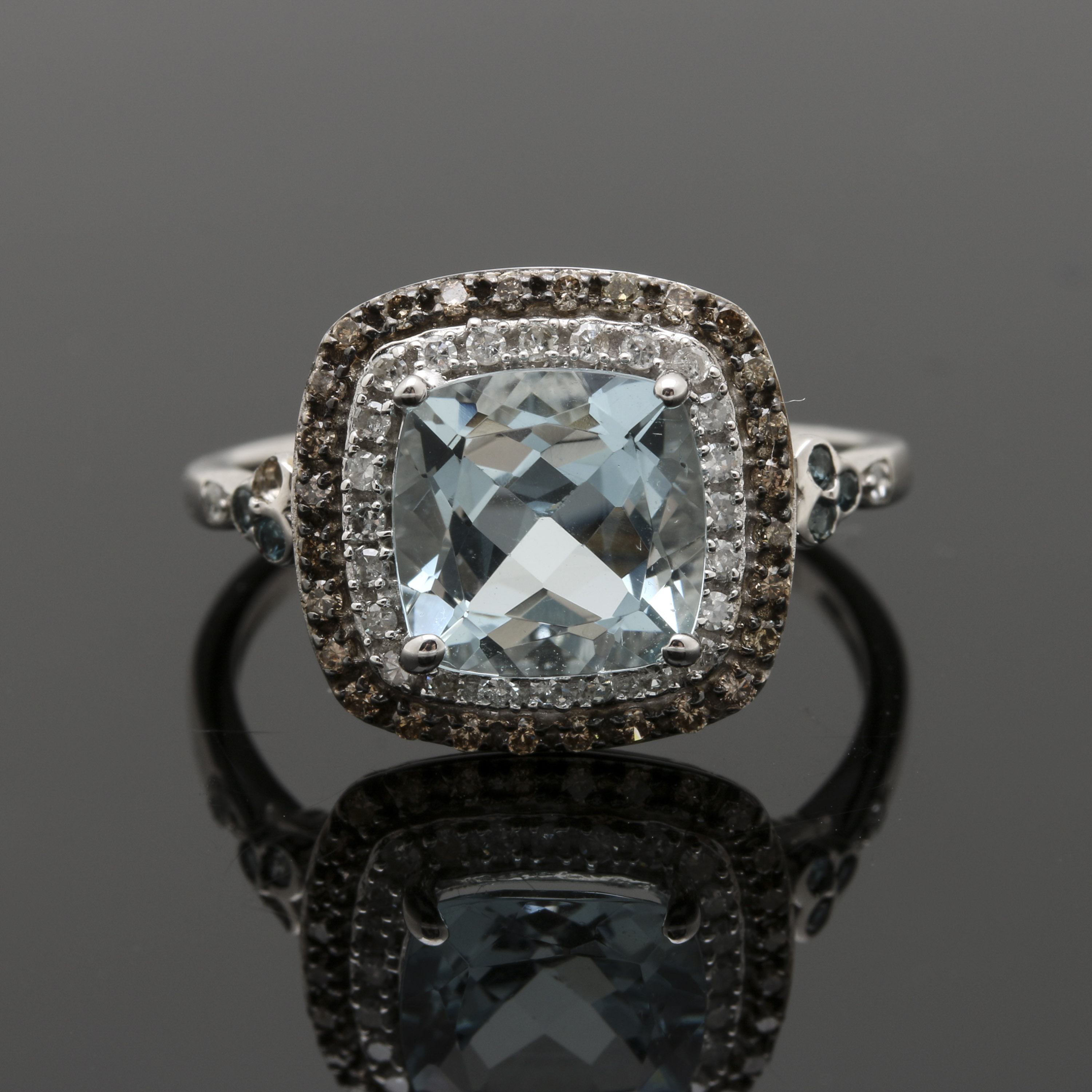 10K White Gold Aquamarine Diamond Ring