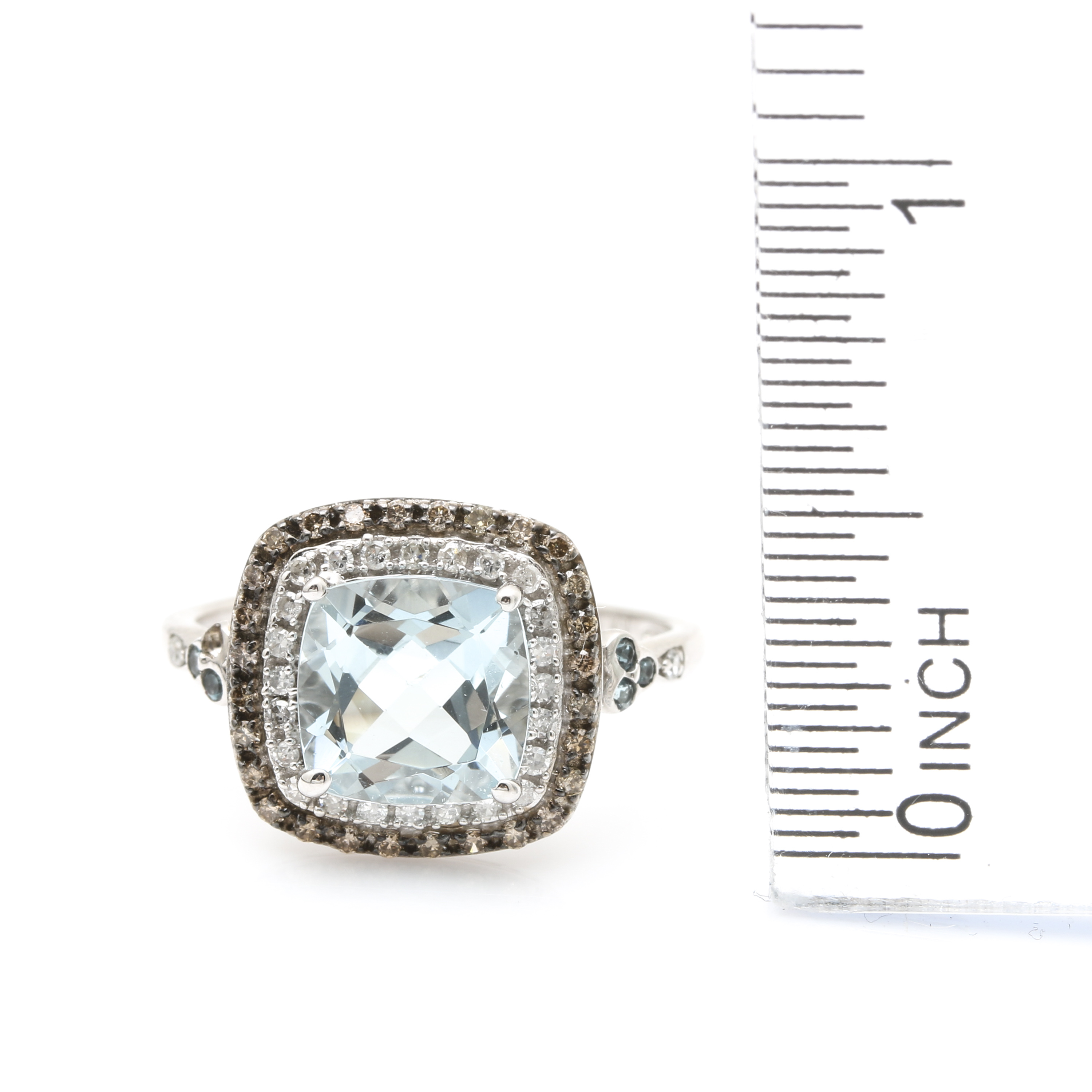10K White Gold Aquamarine Diamond Ring