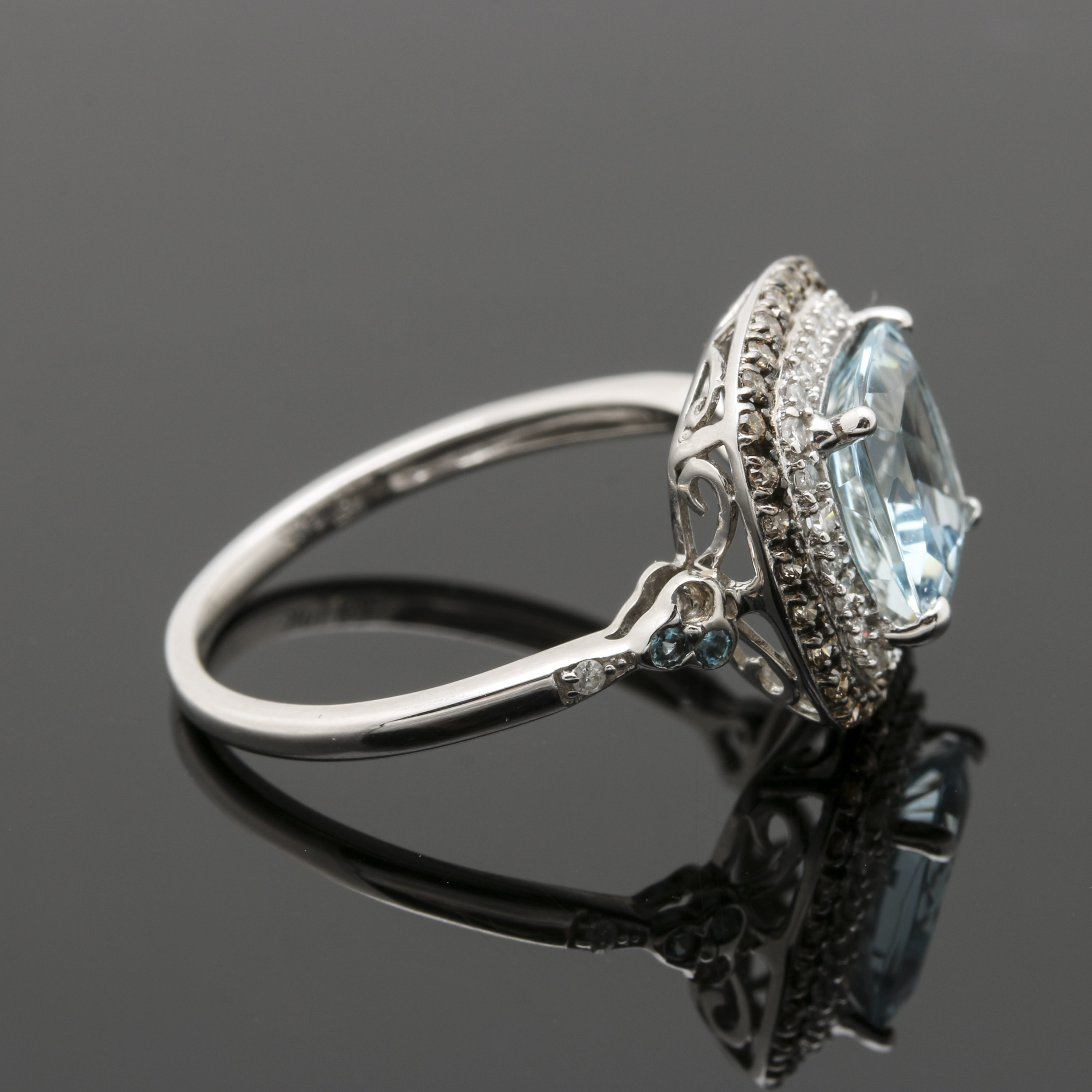 10K White Gold Aquamarine Diamond Ring