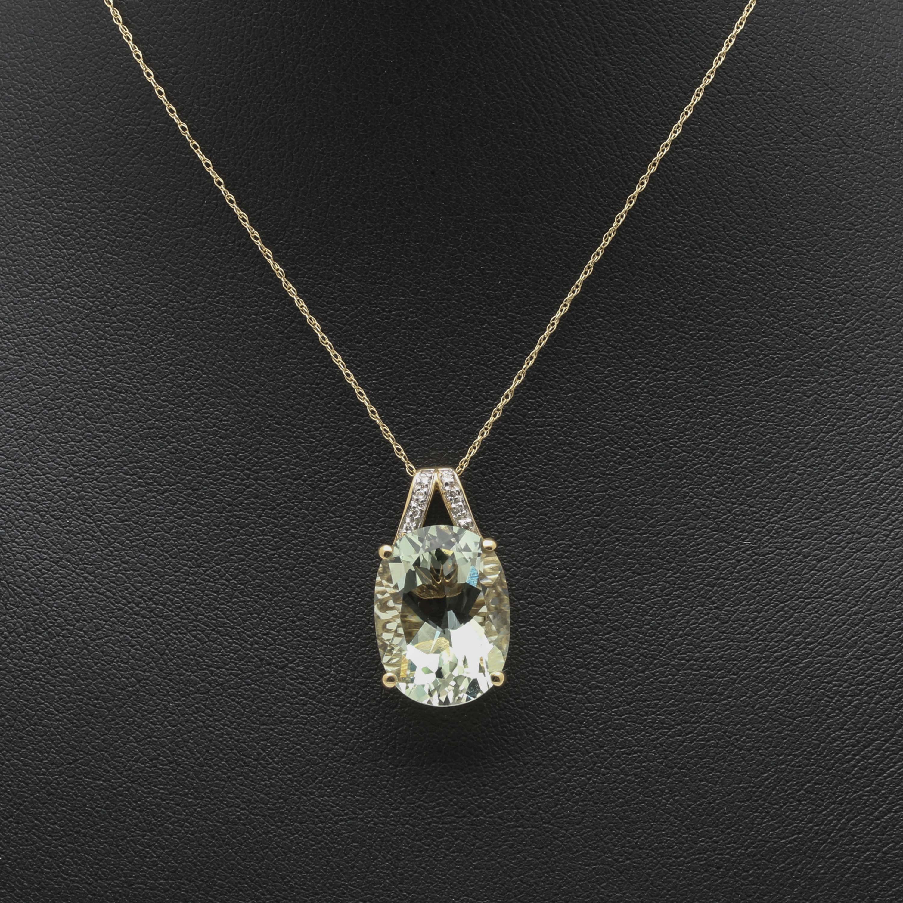 Helzberg Diamonds 14K Yellow Gold Praseolite and Diamond Pendant Necklace