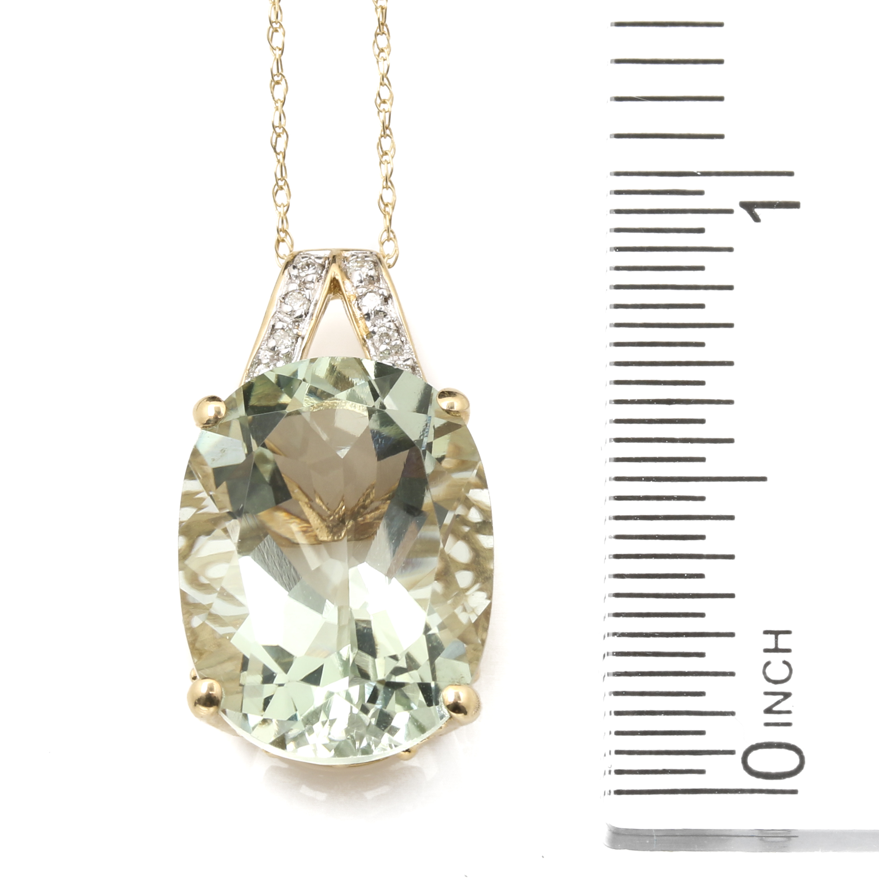 Helzberg Diamonds 14K Yellow Gold Praseolite and Diamond Pendant Necklace