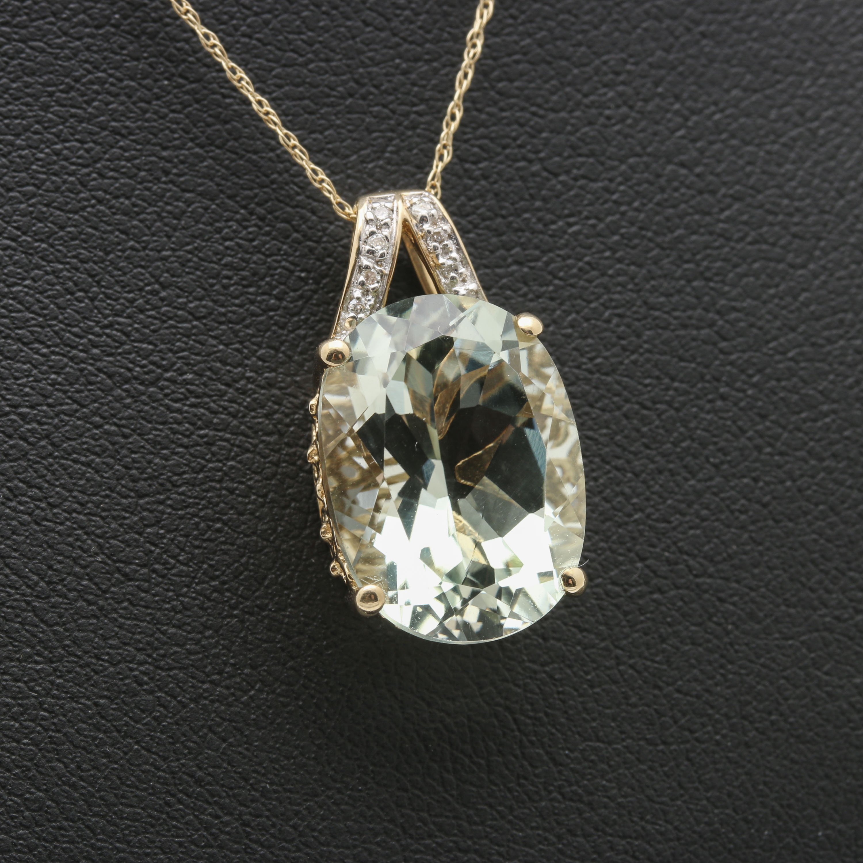 Helzberg Diamonds 14K Yellow Gold Praseolite and Diamond Pendant Necklace