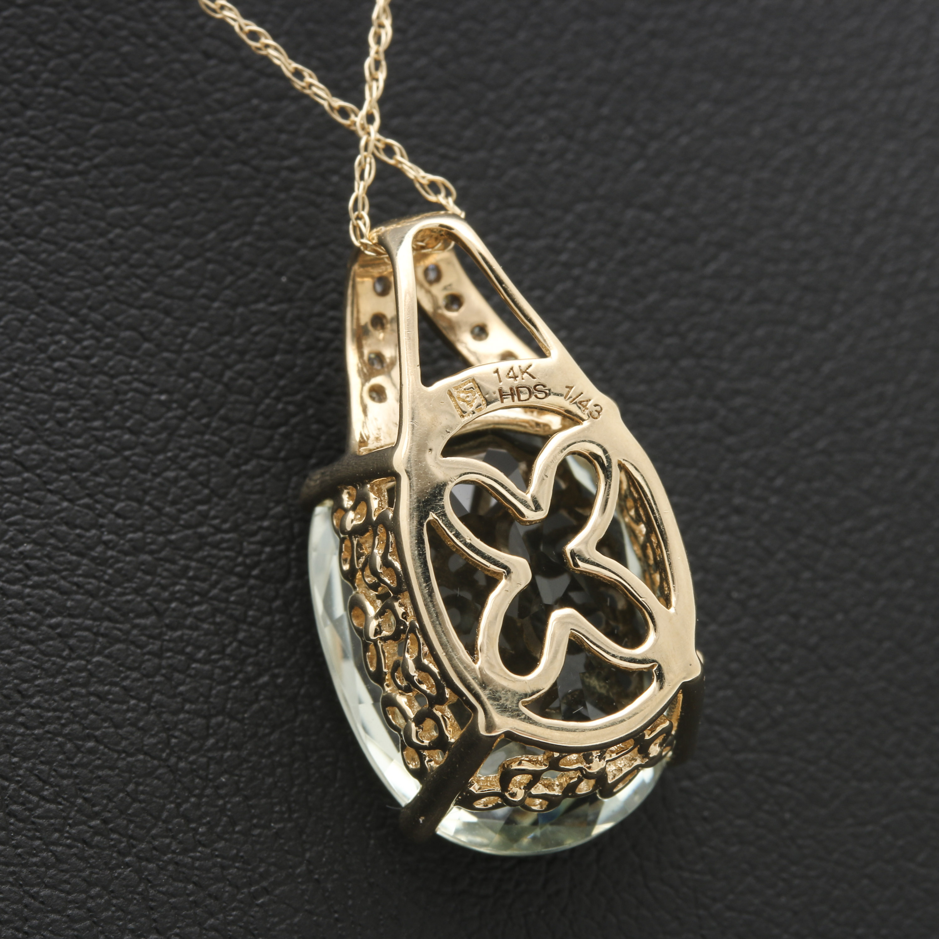 Helzberg Diamonds 14K Yellow Gold Praseolite and Diamond Pendant Necklace