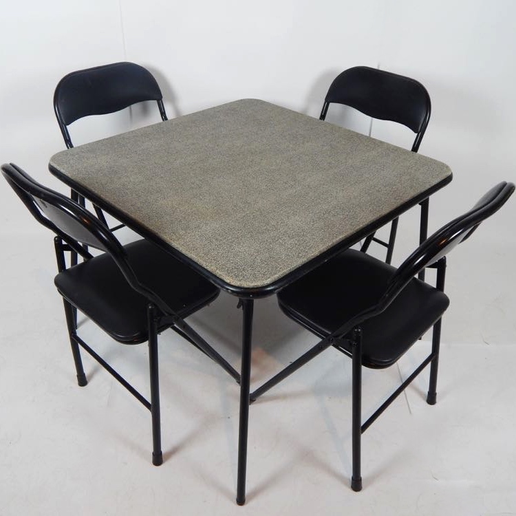 Cosco Black Folding Card Table And Four Metal Folding Chairs