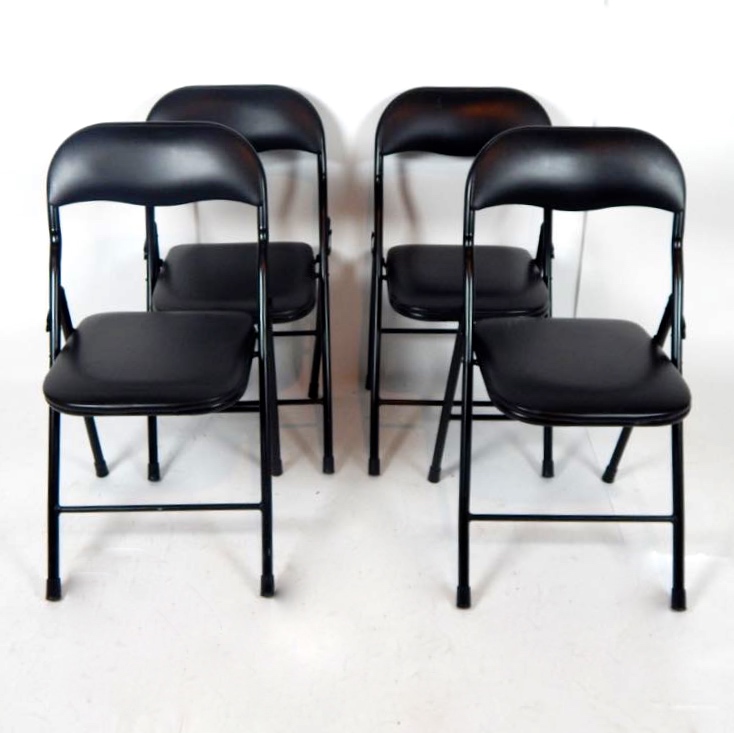 Cosco Black Folding Card Table And Four Metal Folding Chairs