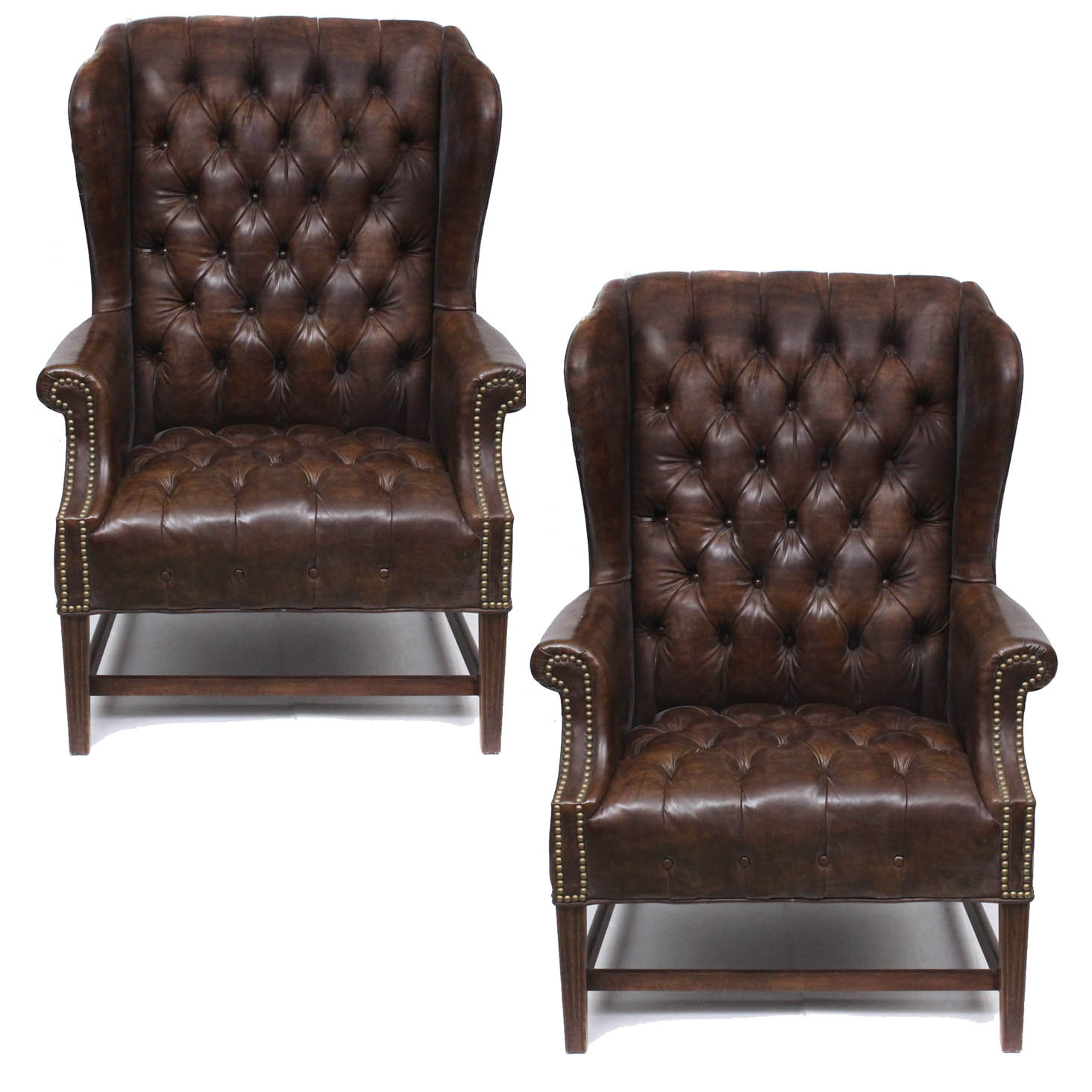 Two Vintage Faux Leather Wing Back Chairs by Sam Moore EBTH