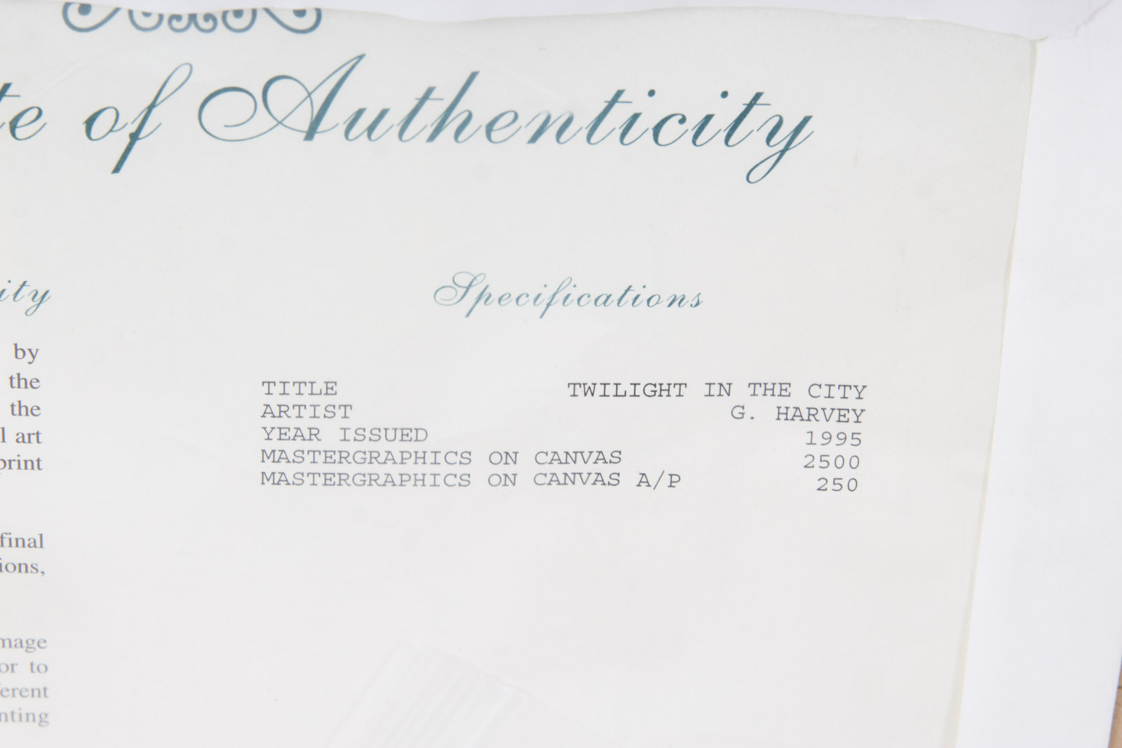 G. Harvey Limited Edition Offset Lithograph "Twilight In The City"