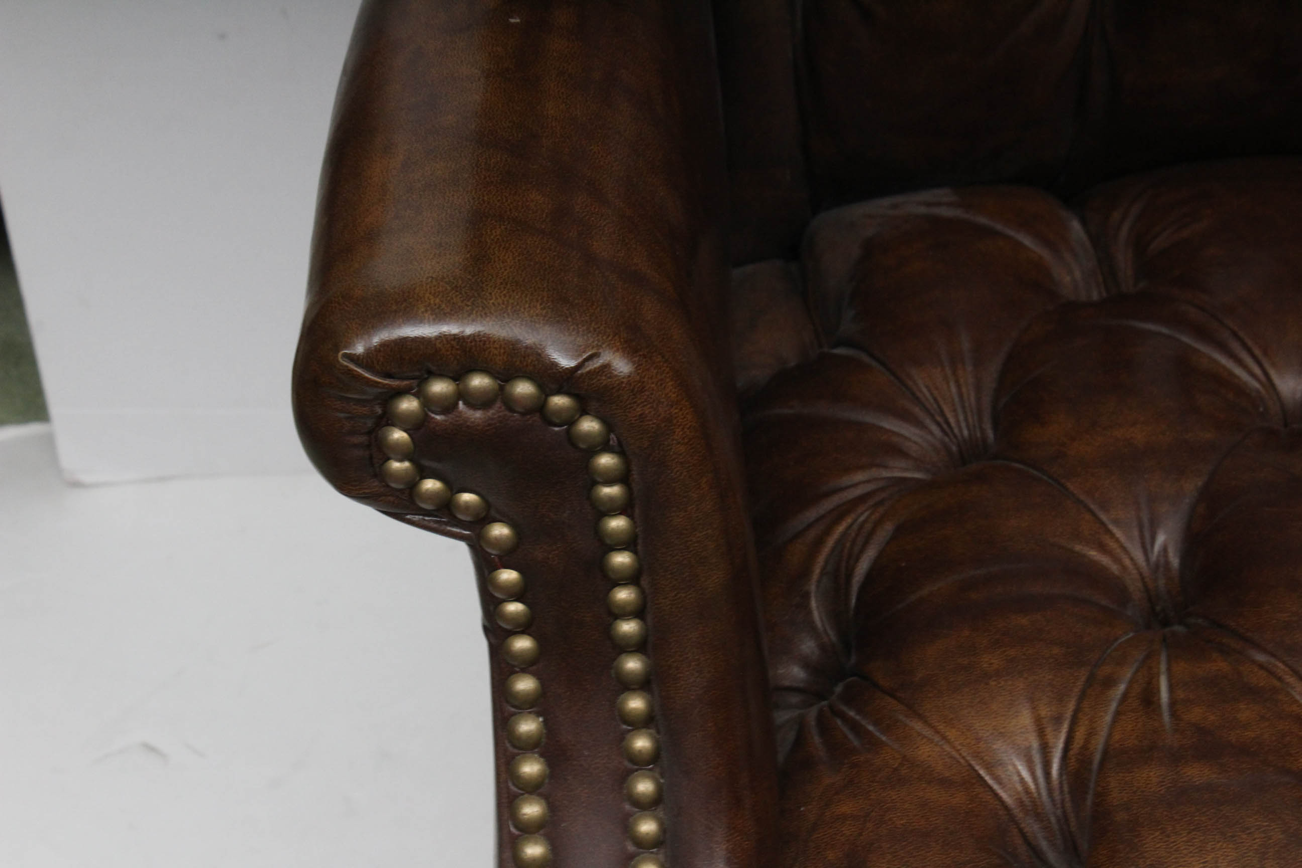 Two Vintage Faux Leather Wing Back Chairs by Sam Moore