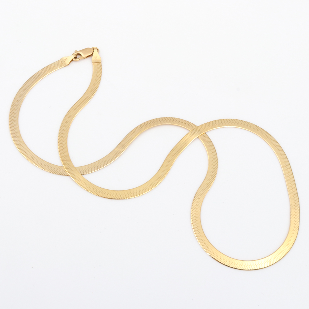 14K Yellow Gold Herringbone Chain Necklace