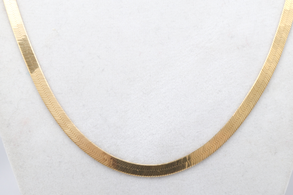 14K Yellow Gold Herringbone Chain Necklace