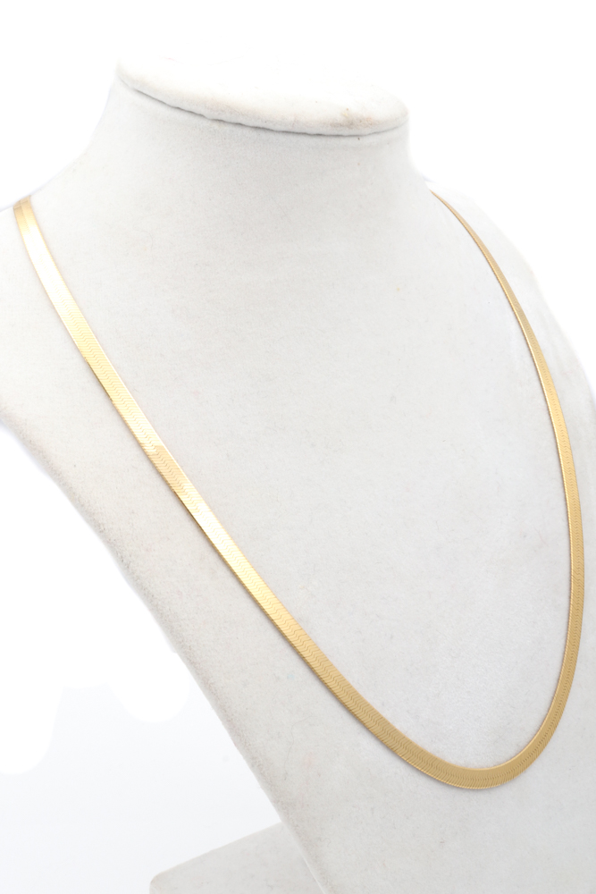 14K Yellow Gold Herringbone Chain Necklace