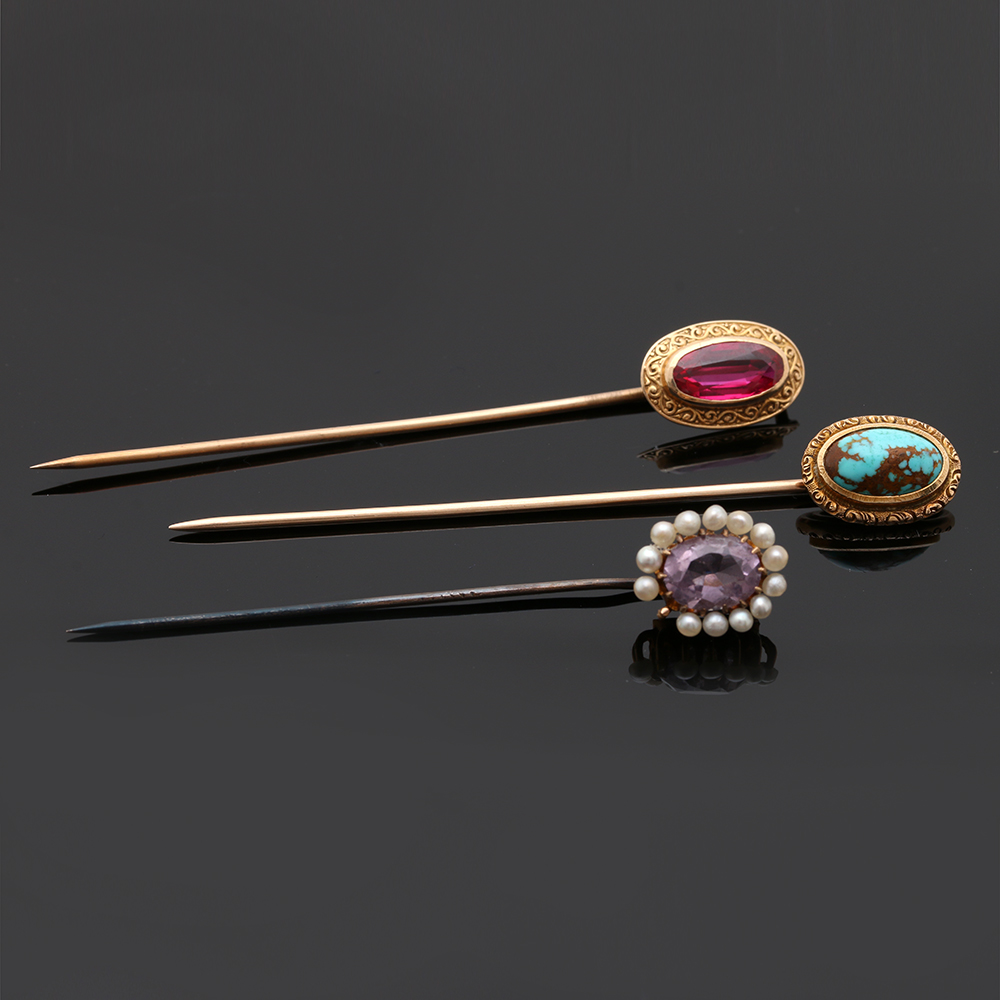 9K, 10K and 14K Yellow Gold Gemstone Stick Pins
