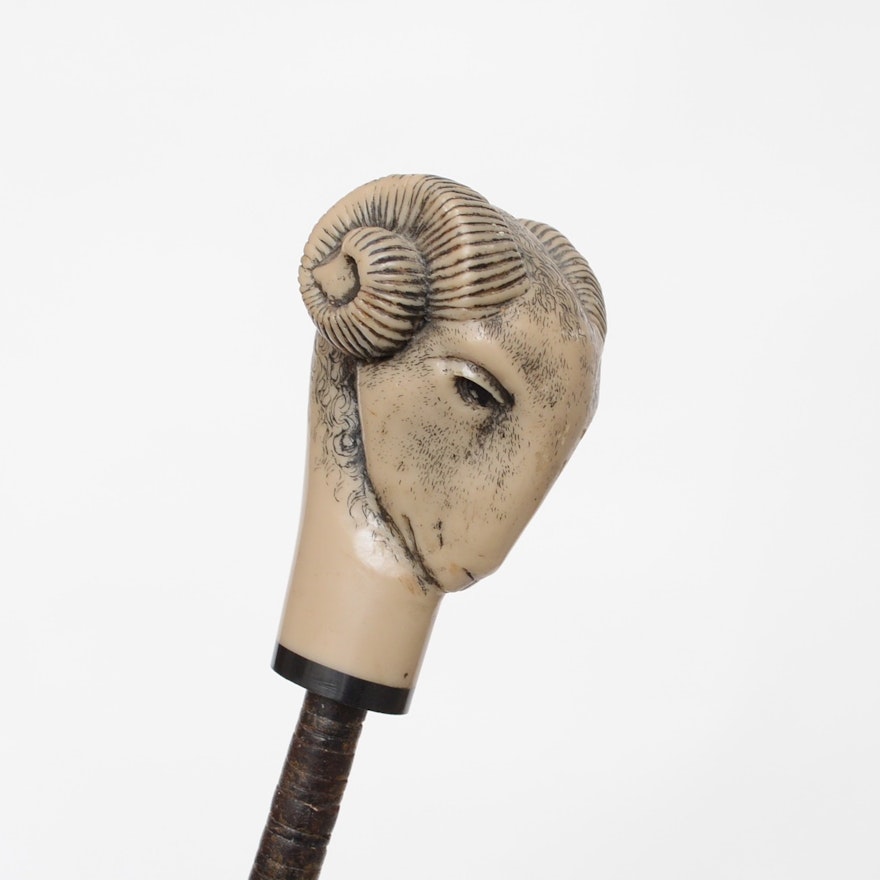 Ram's Head Cane with Stacked Leather Washer Body
