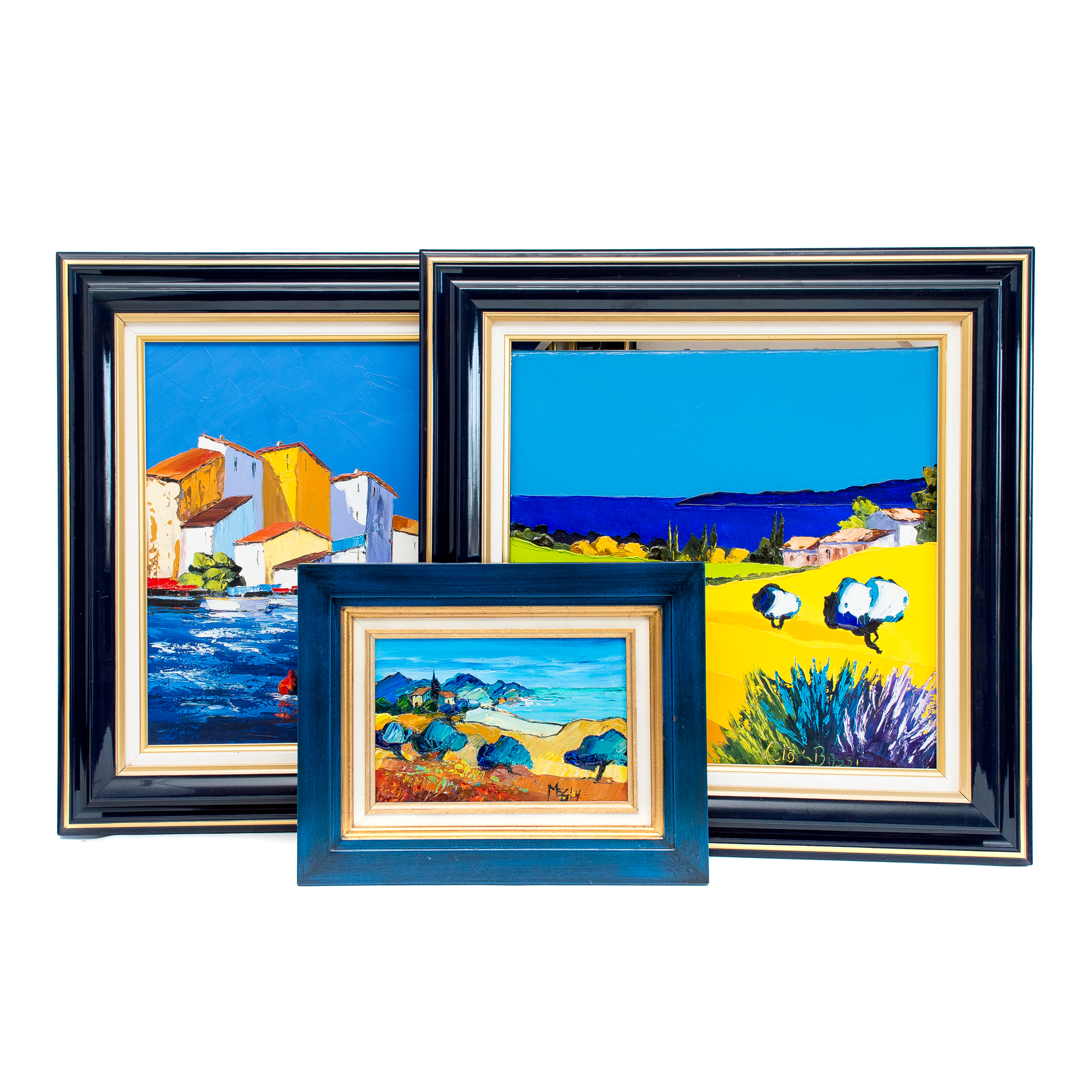 Three Acrylic Paintings on Canvas by Victor Bassi, Isabelle Del Moral, and Megly