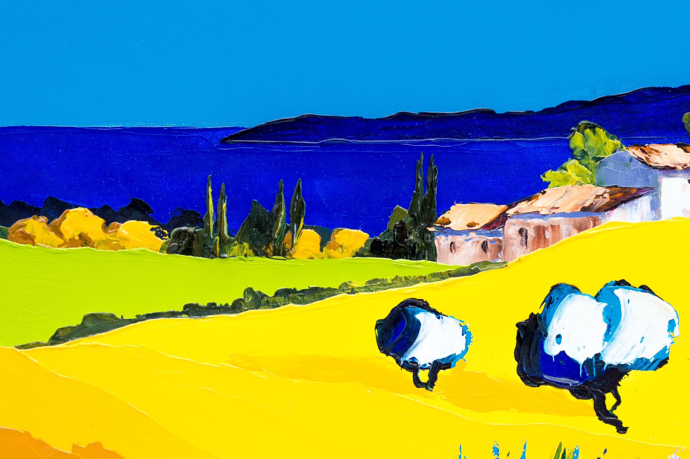 Three Acrylic Paintings on Canvas by Victor Bassi, Isabelle Del Moral, and Megly