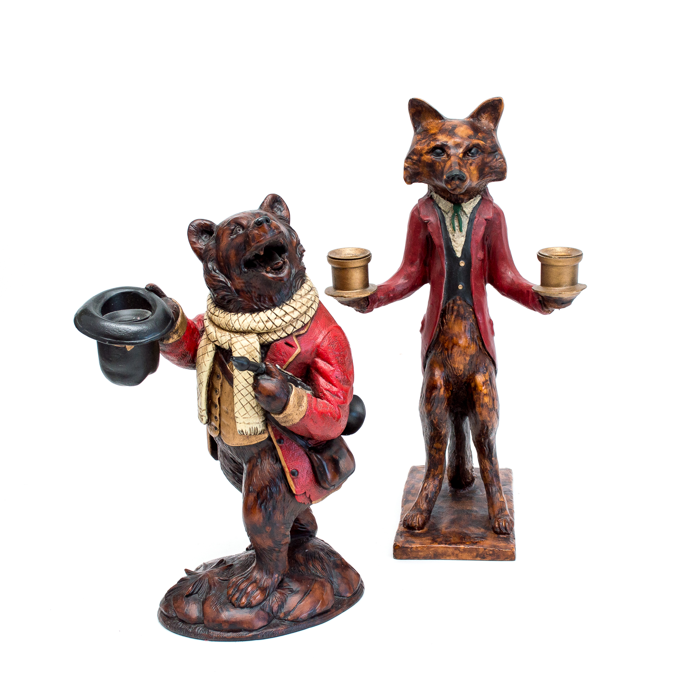 Vintage Bill Huebbe Fox & Bear Candle Holders