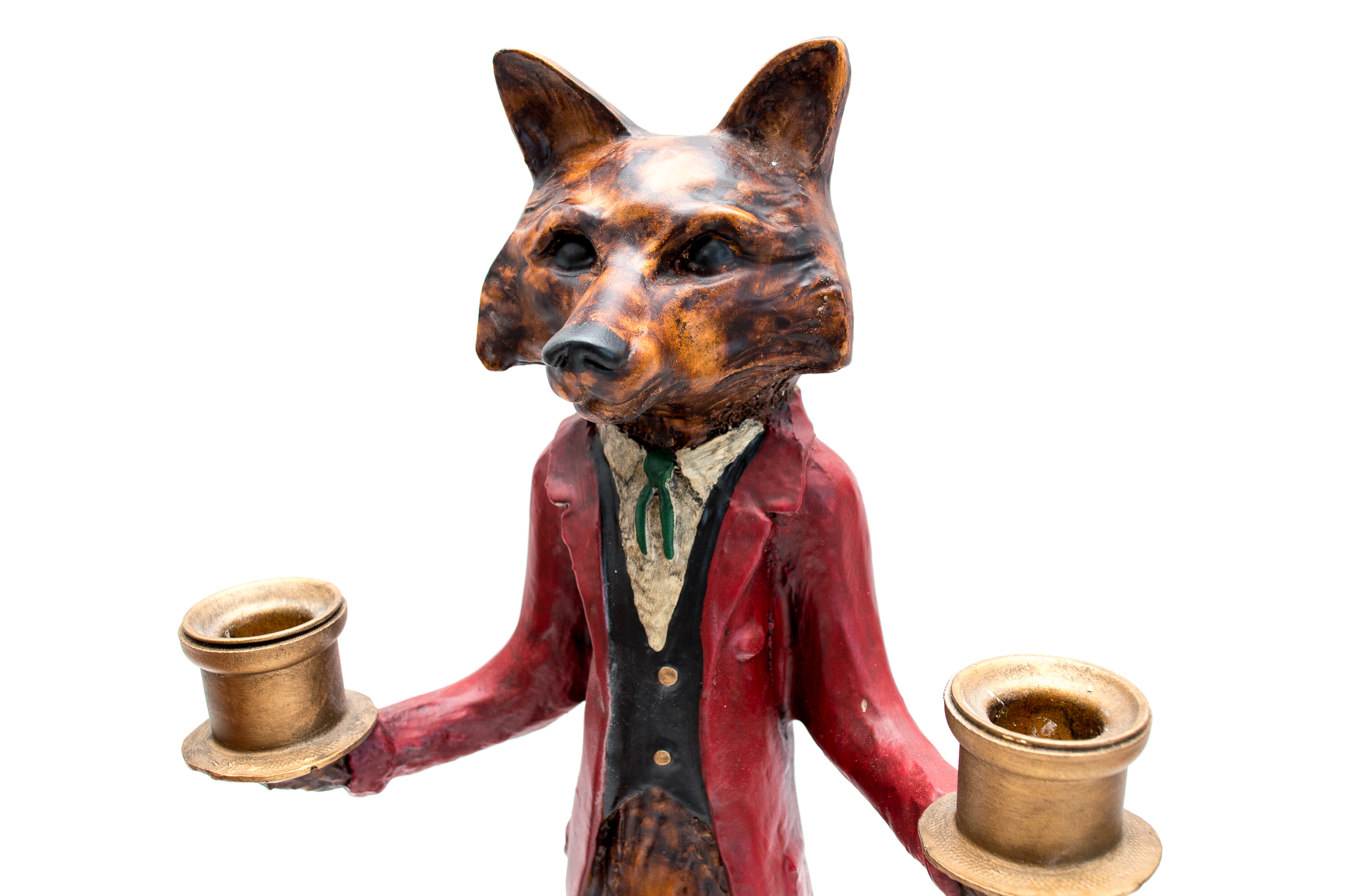 Vintage Bill Huebbe Fox & Bear Candle Holders