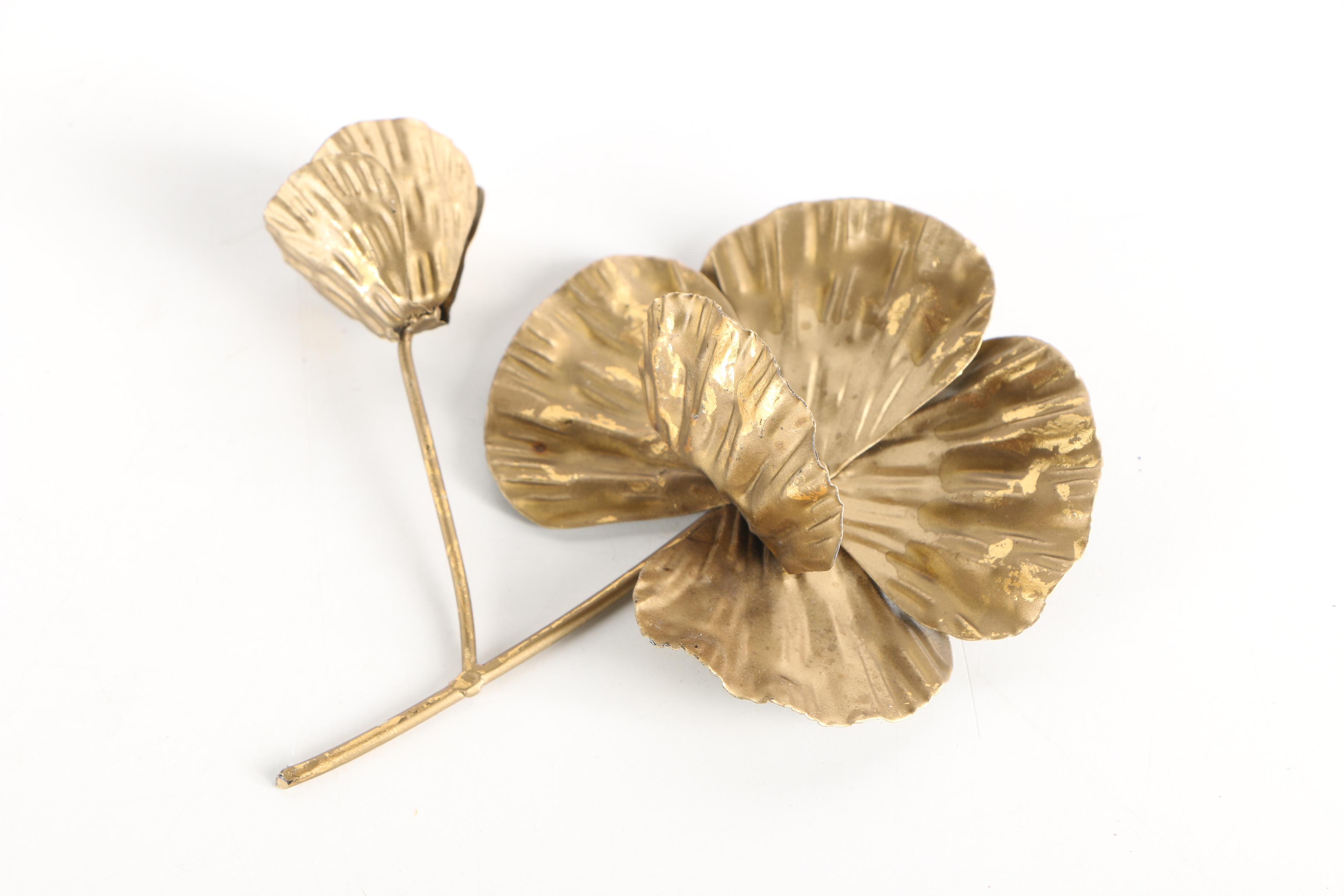 Gold Tone Metal Ginkgo Wall Art