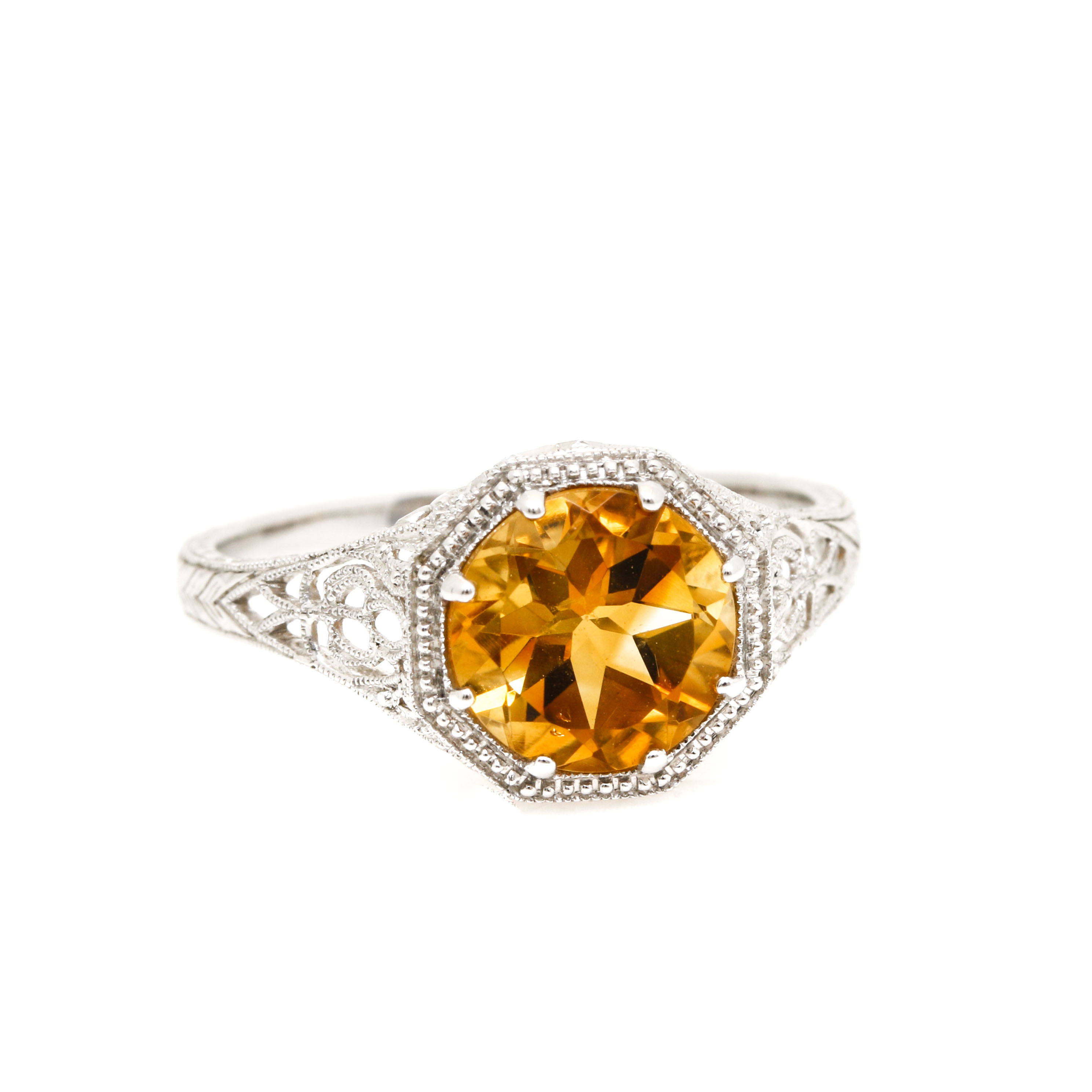 14K White Gold Citrine Ring