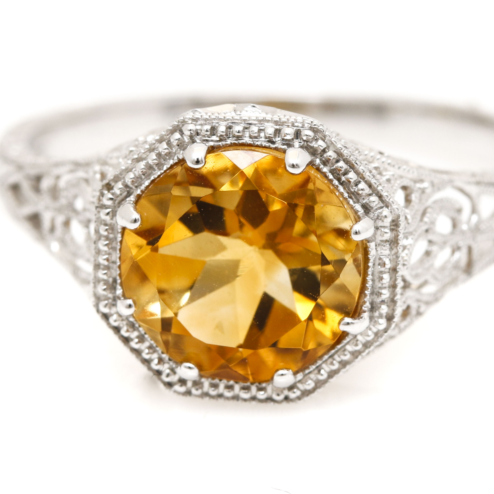 14K White Gold Citrine Ring