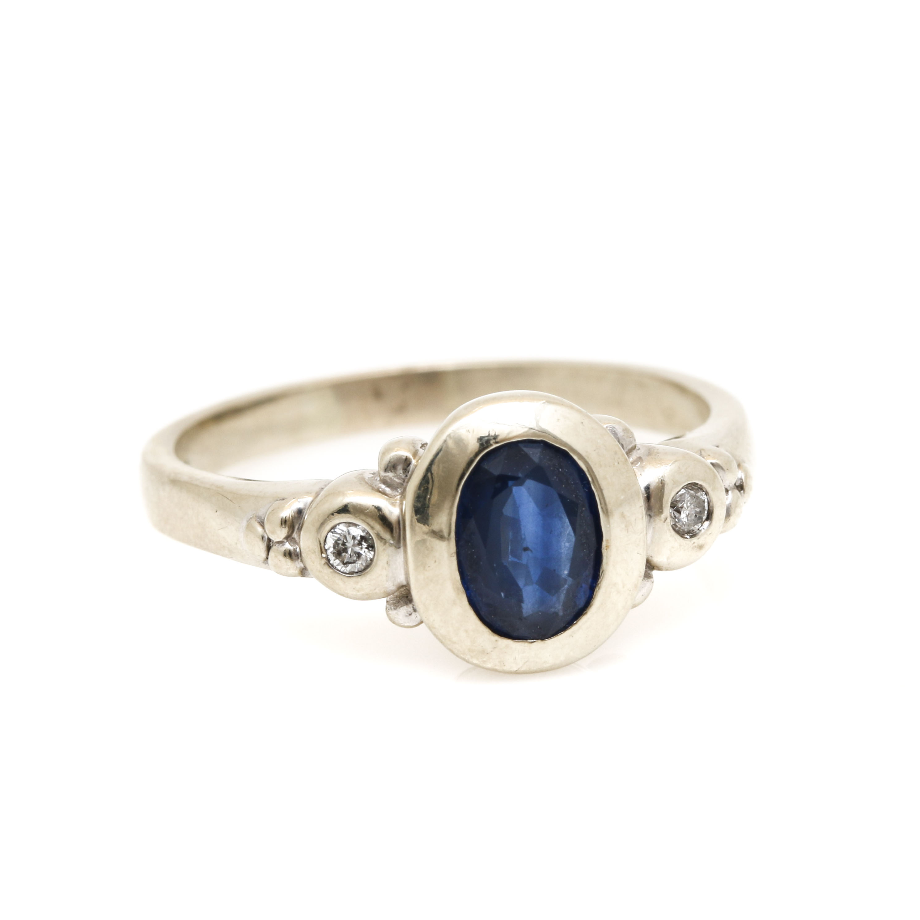 14K White Gold Sapphire and Diamond Ring