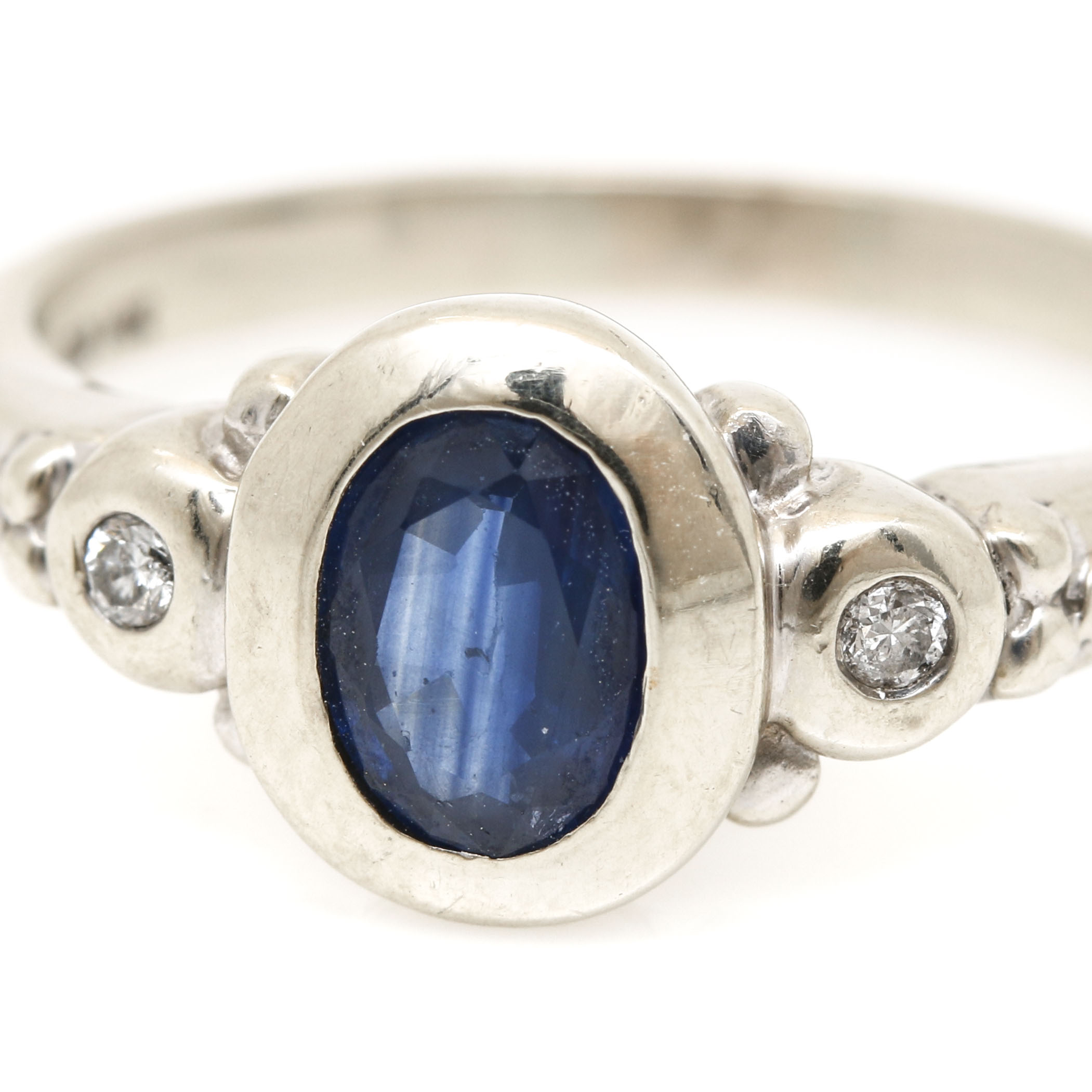 14K White Gold Sapphire and Diamond Ring