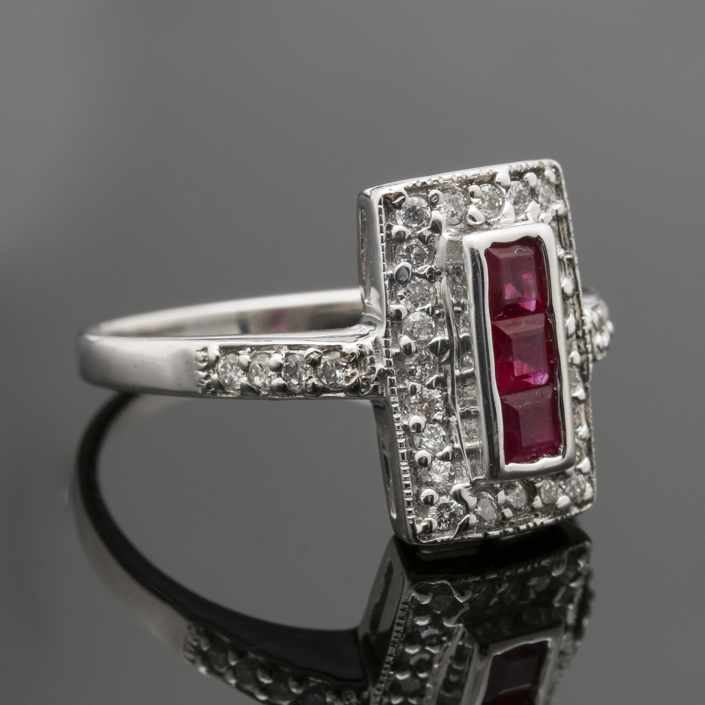 14K White Gold Ruby Diamond Ring