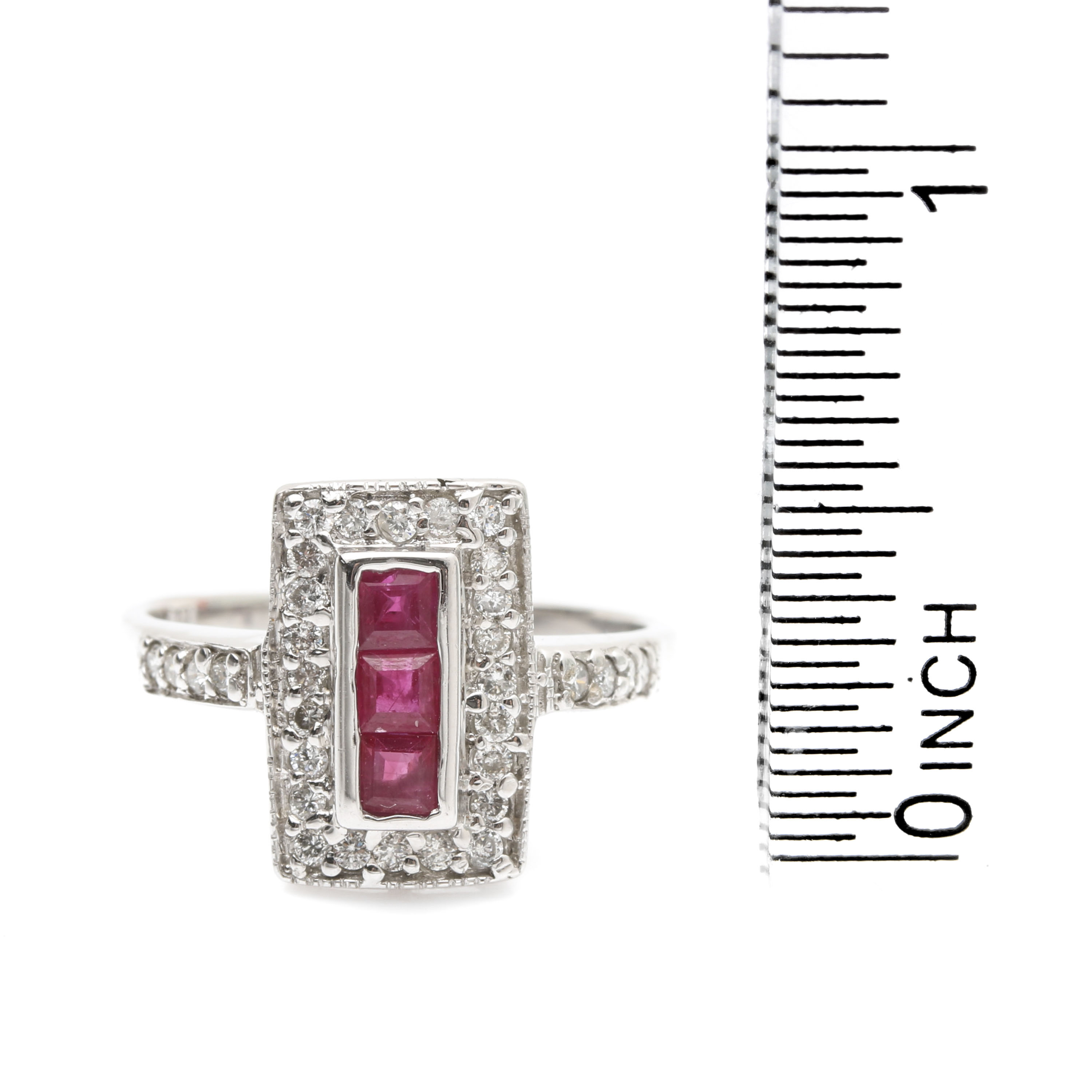 14K White Gold Ruby Diamond Ring