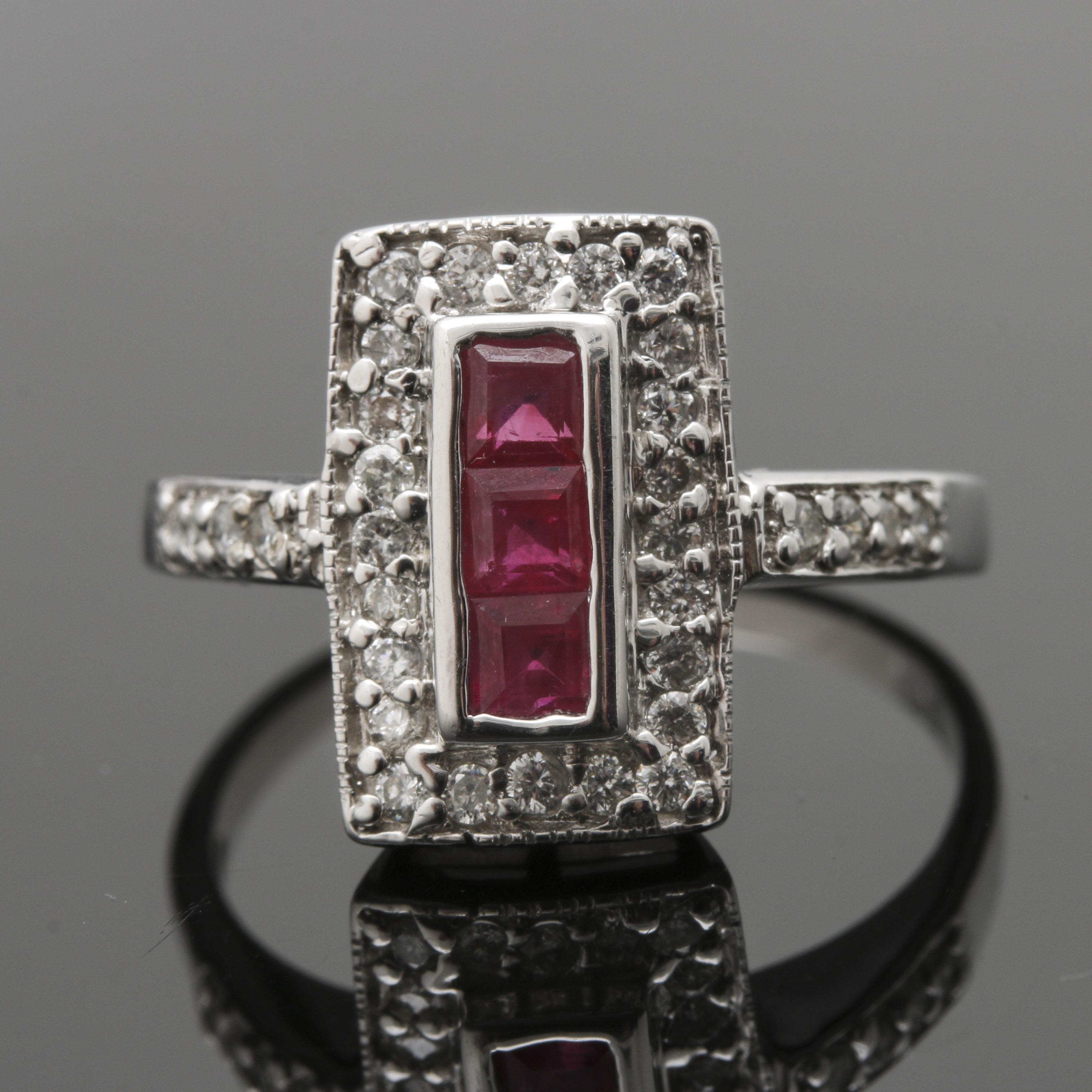 14K White Gold Ruby Diamond Ring