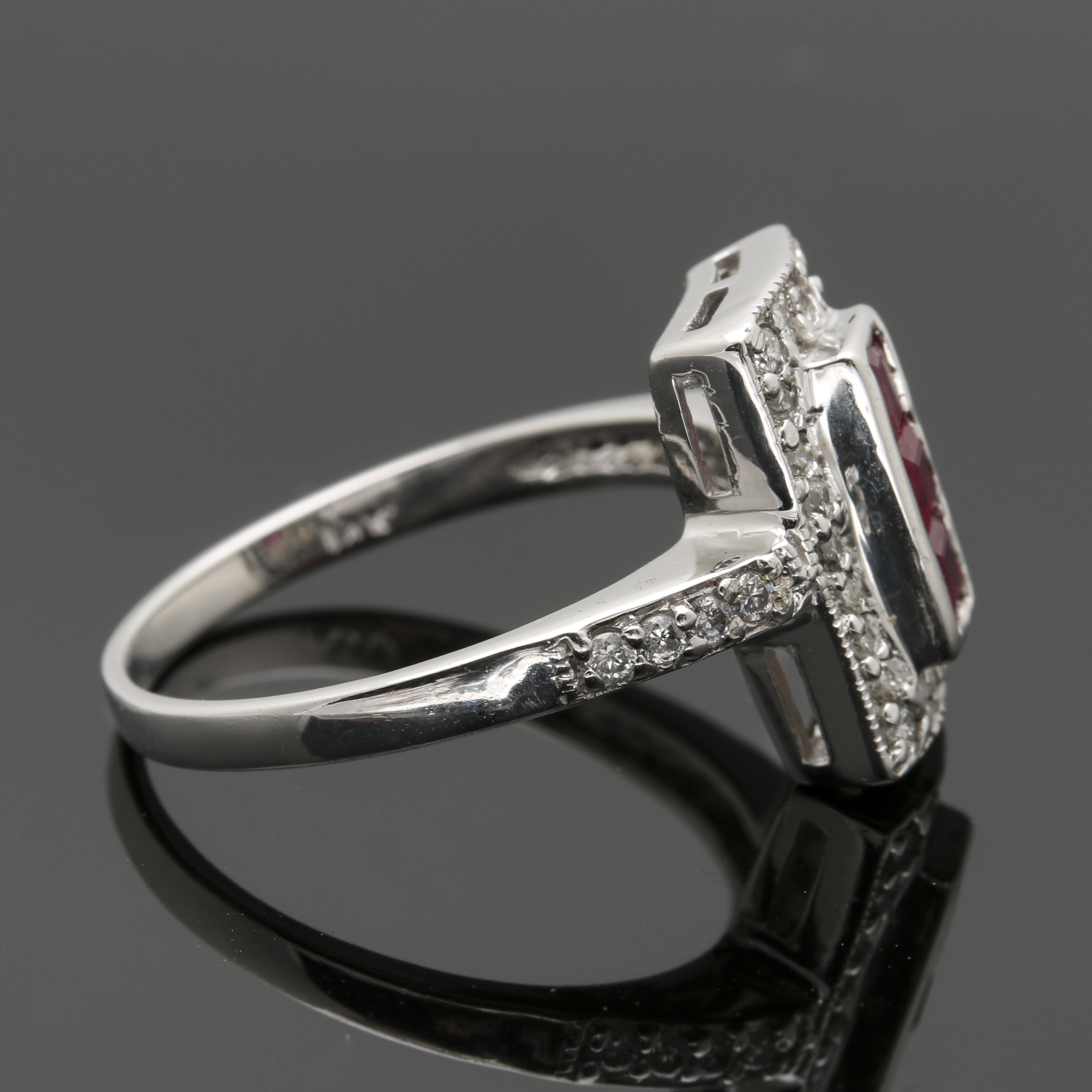 14K White Gold Ruby Diamond Ring